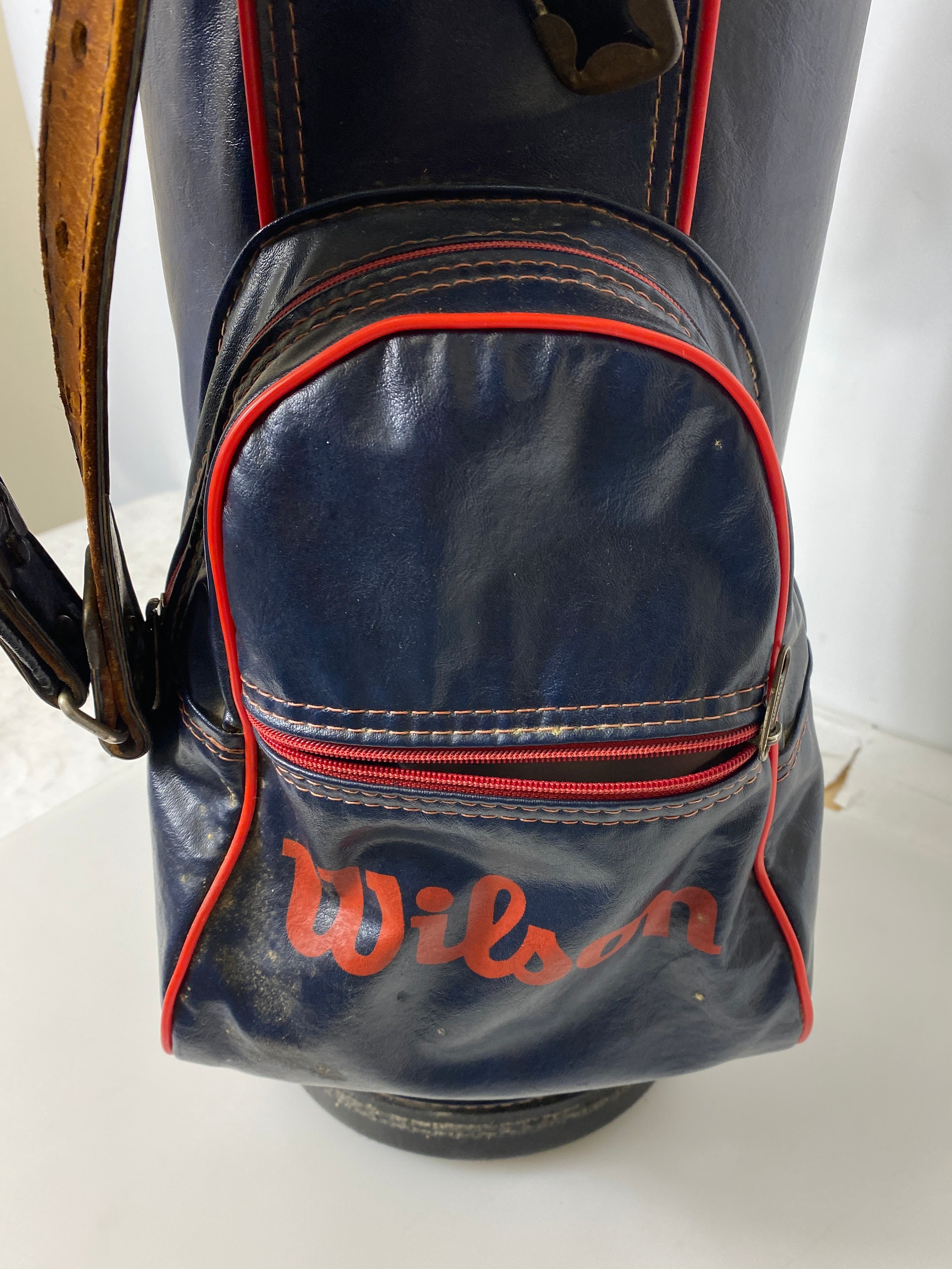 Vintage Wilson Leather Black and Red Golf Bag