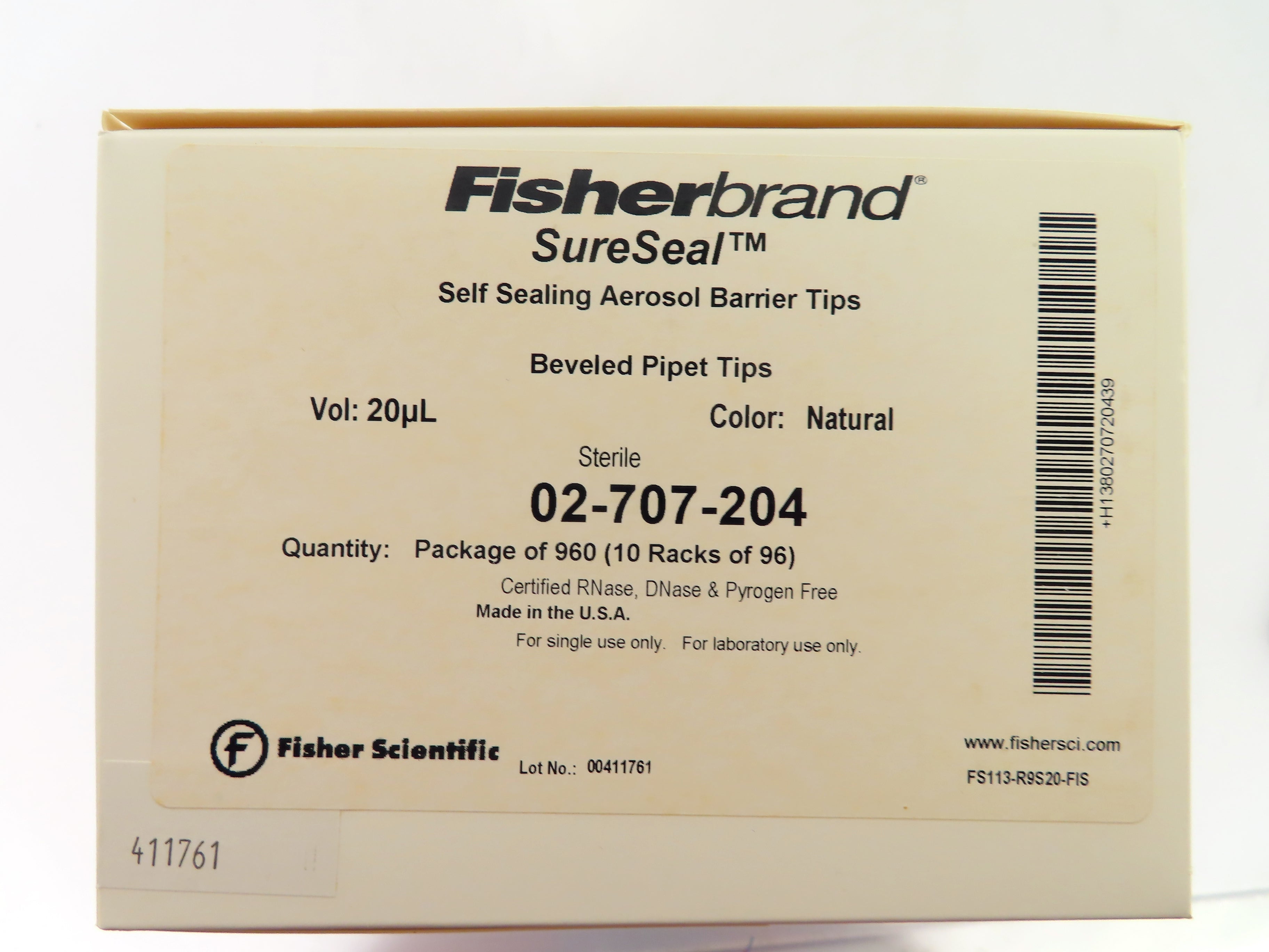 Fisher Brand 02-707-204 SureSeal Self Sealing Aerosol Barrier Tips 20 μl Beveled Pipet Tips 10pk