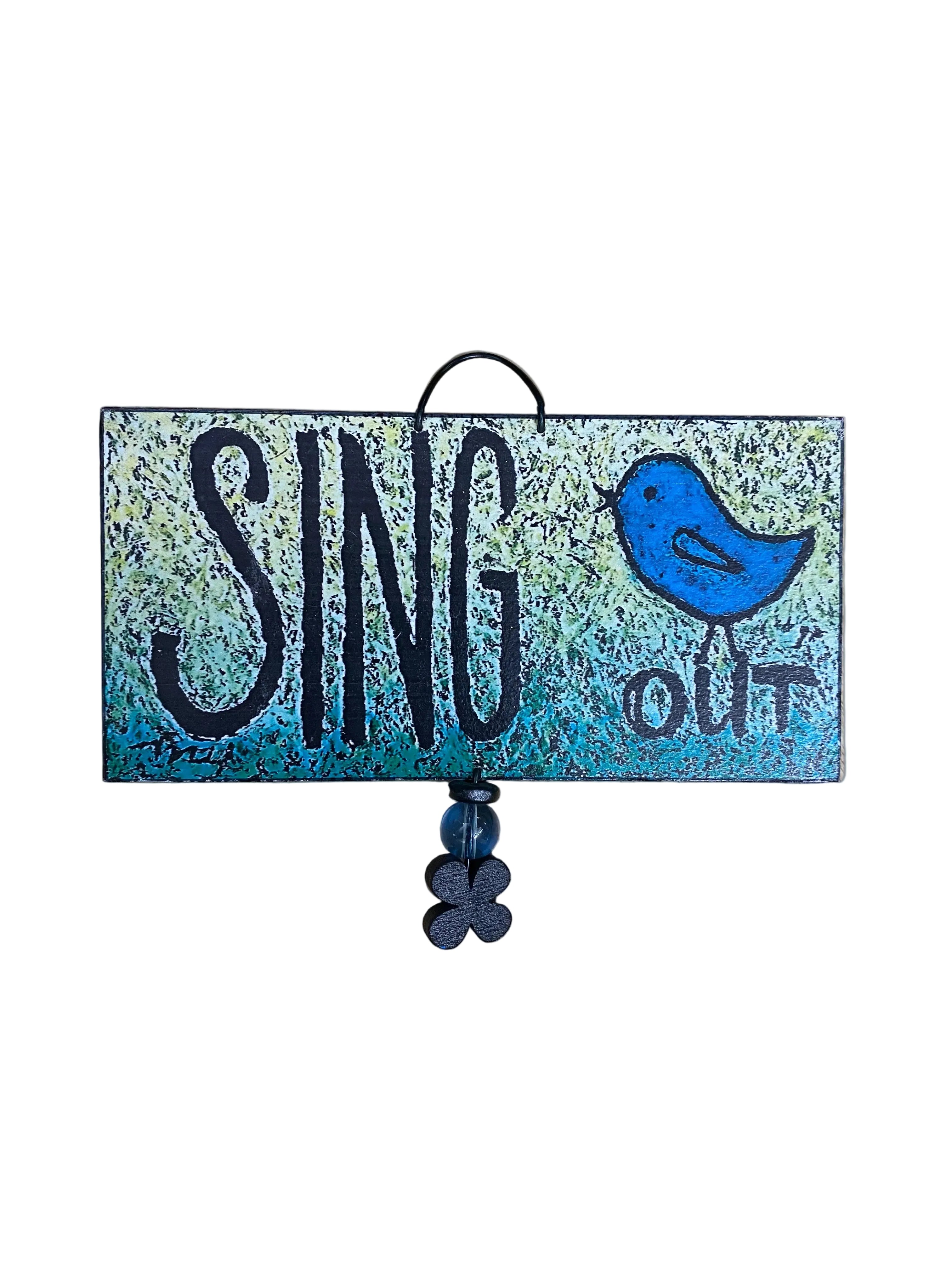 Handmade "Sing Out" Blue Bird Decorative Hanging Wall Plaque
