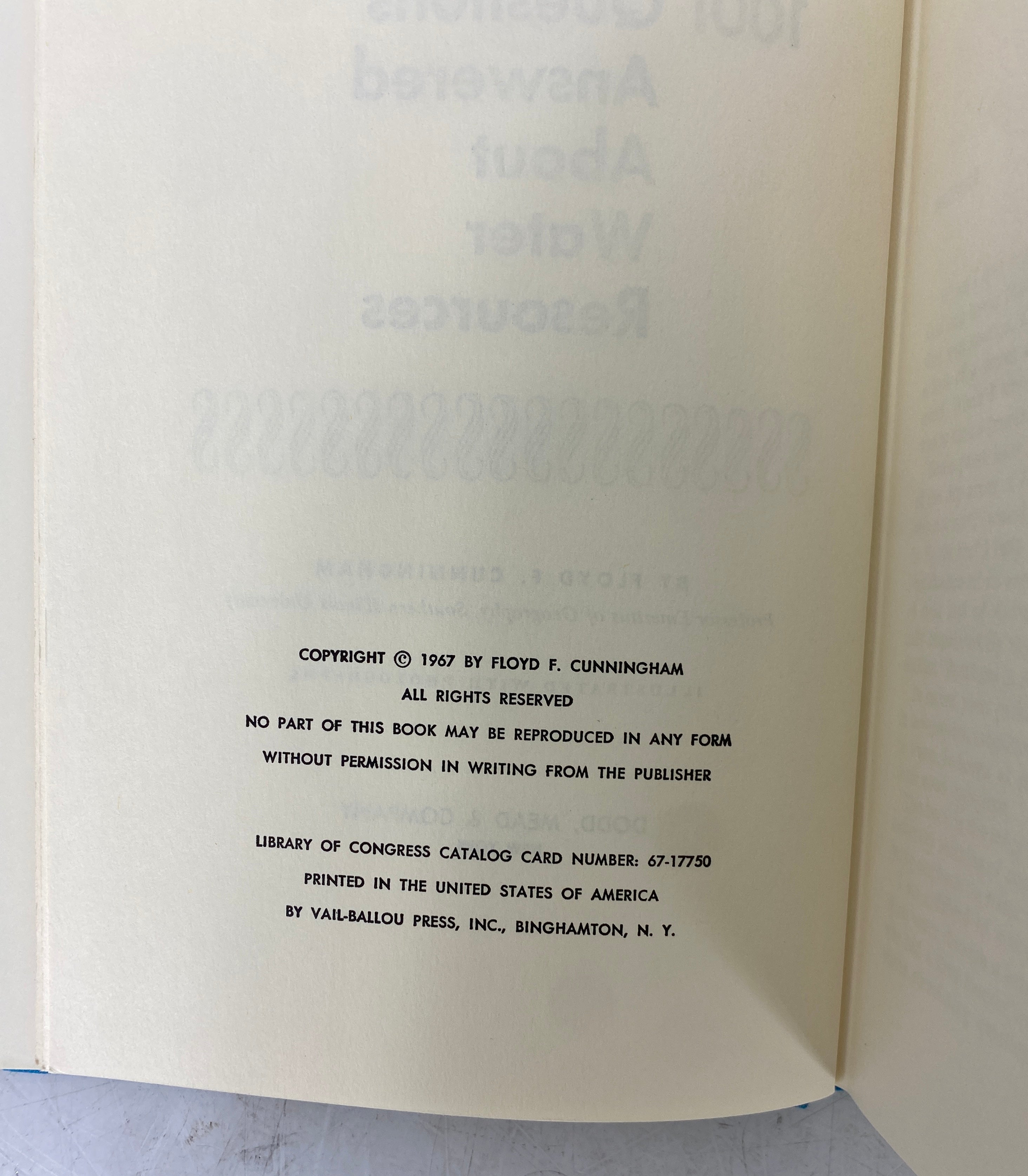 1001 Questions Answered About Water Resources Cunningham 1967 HCDJ