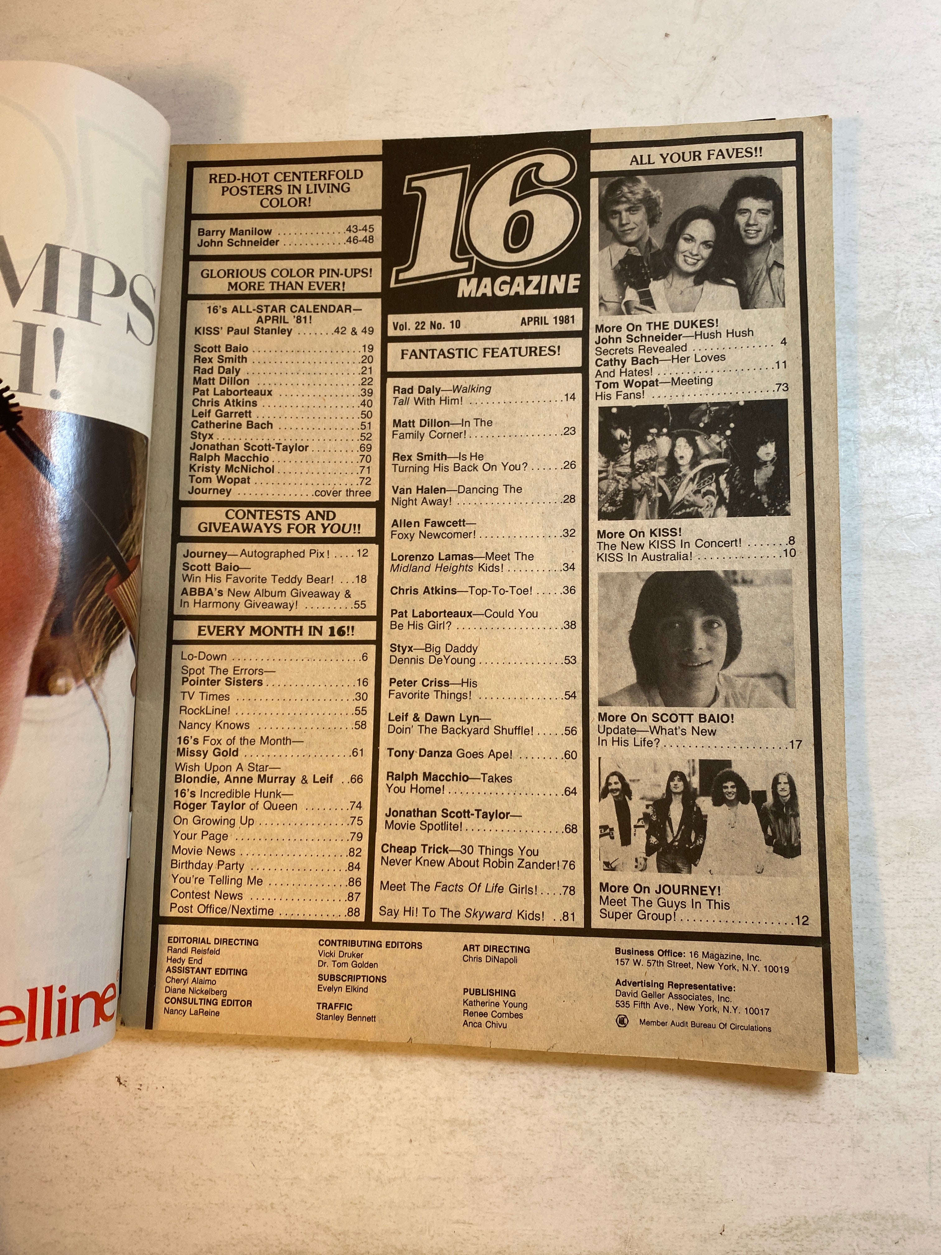 16 Magazine April 1981 John Schneider Matt Dillon w/ poster intact