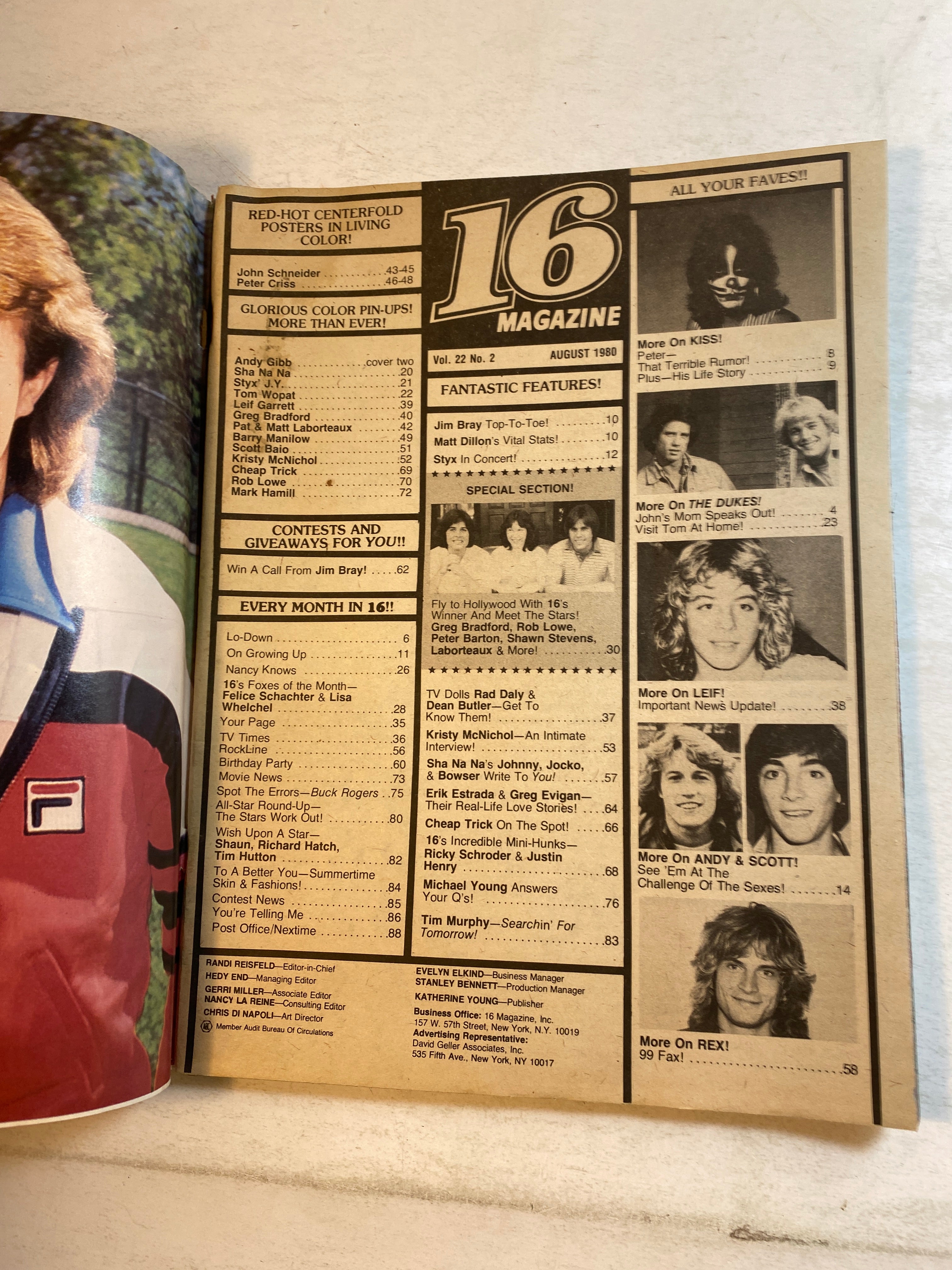 16 Magazine August 1980 Kiss John Schneider w/ poster