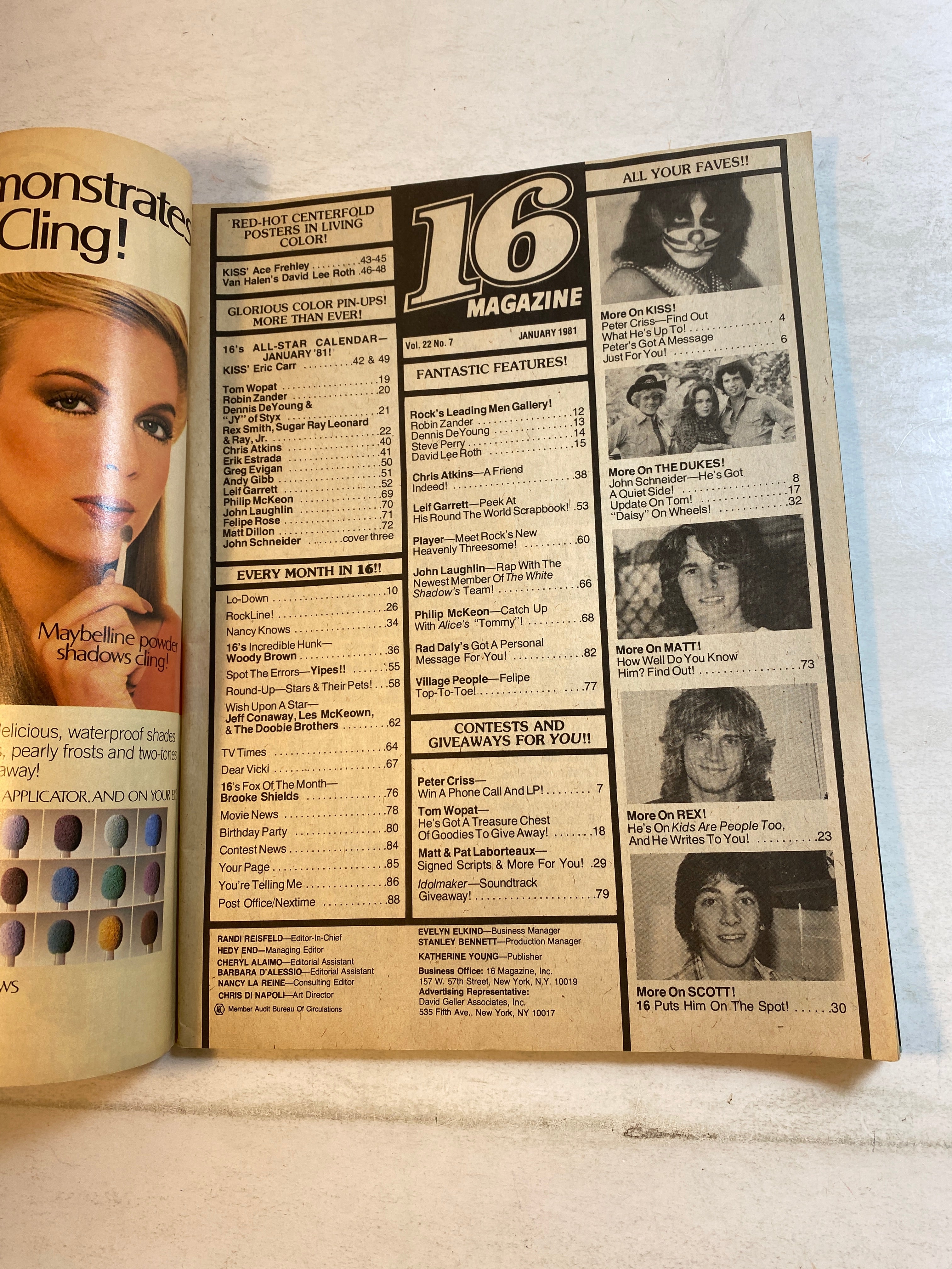 16 Magazine January 1981 Kiss Robin Zander