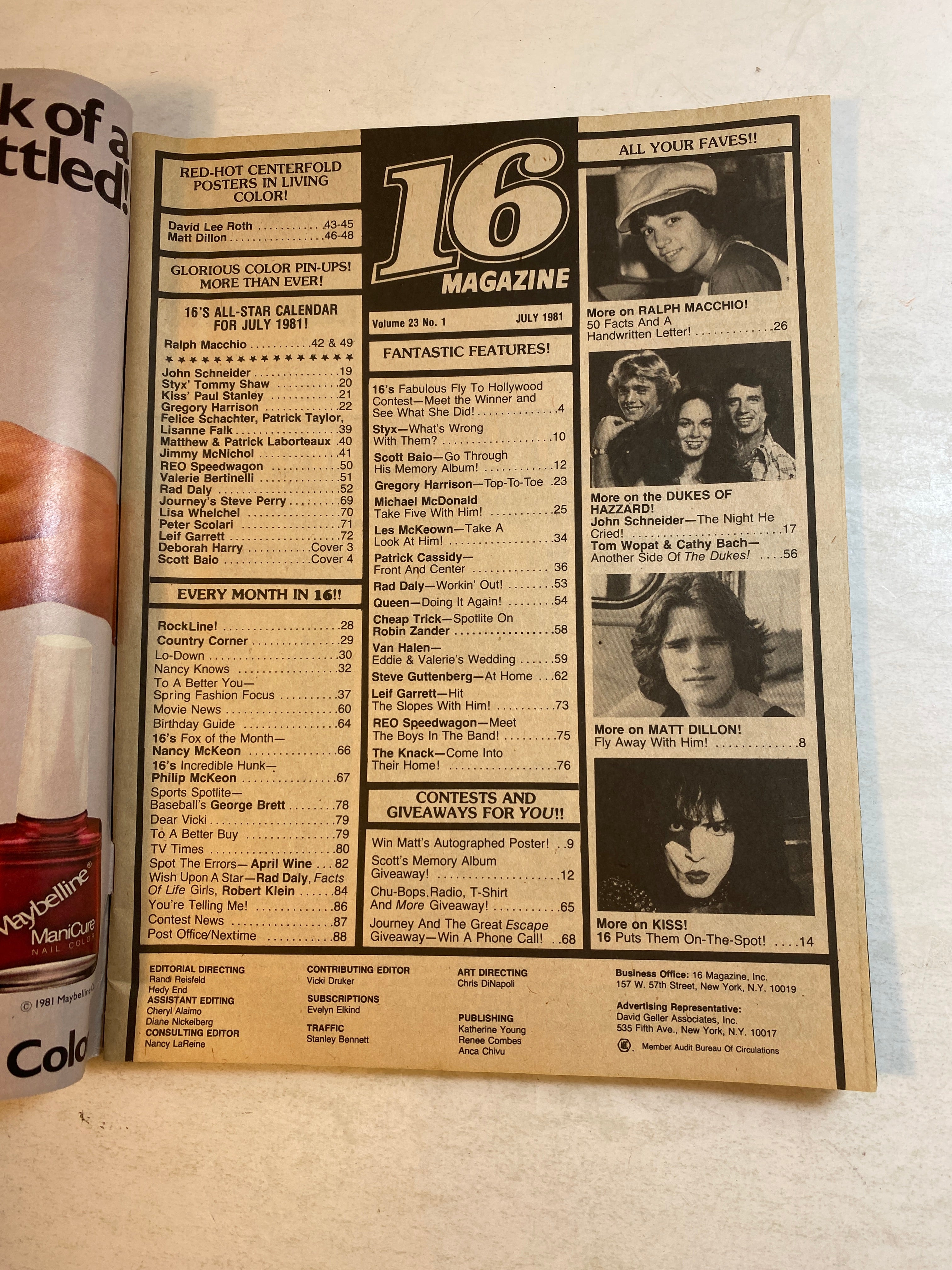 16 Magazine July 1981 John Schneider Ralph Macchio