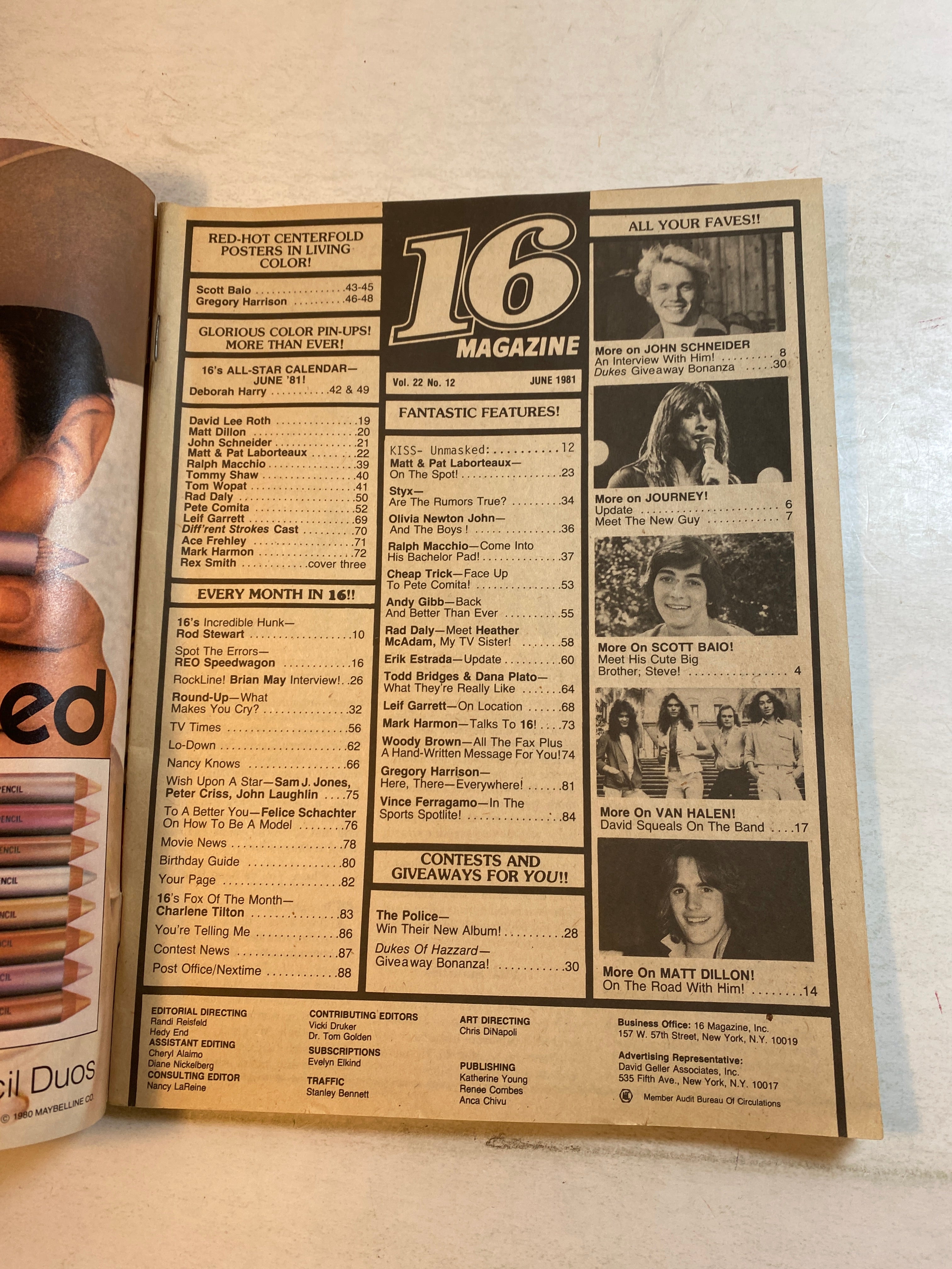 16 Magazine June 1981 John Schneider Kiss no poster