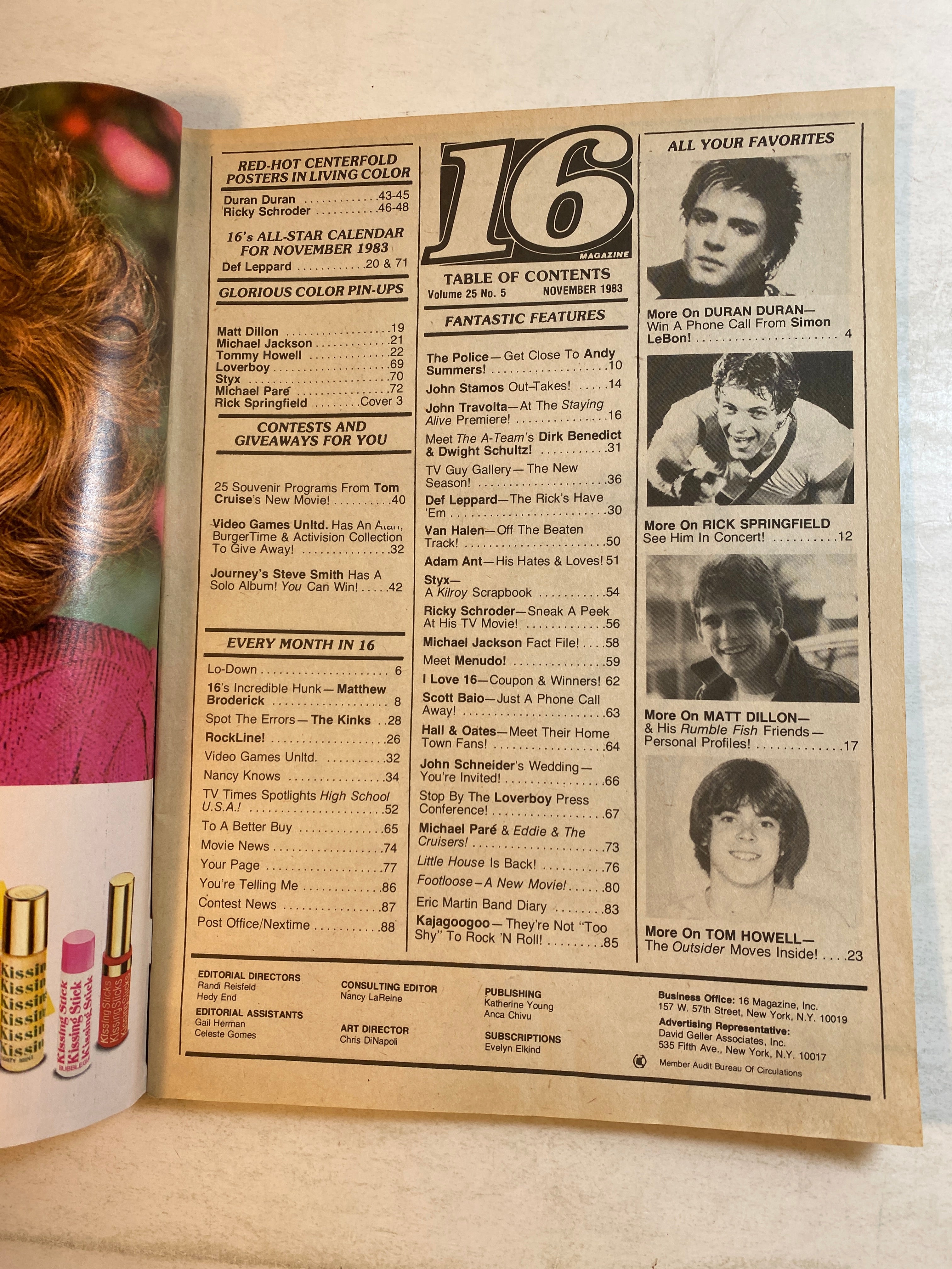 16 Magazine November 1983 Duran Duran Rick Springfield w/ poster intact