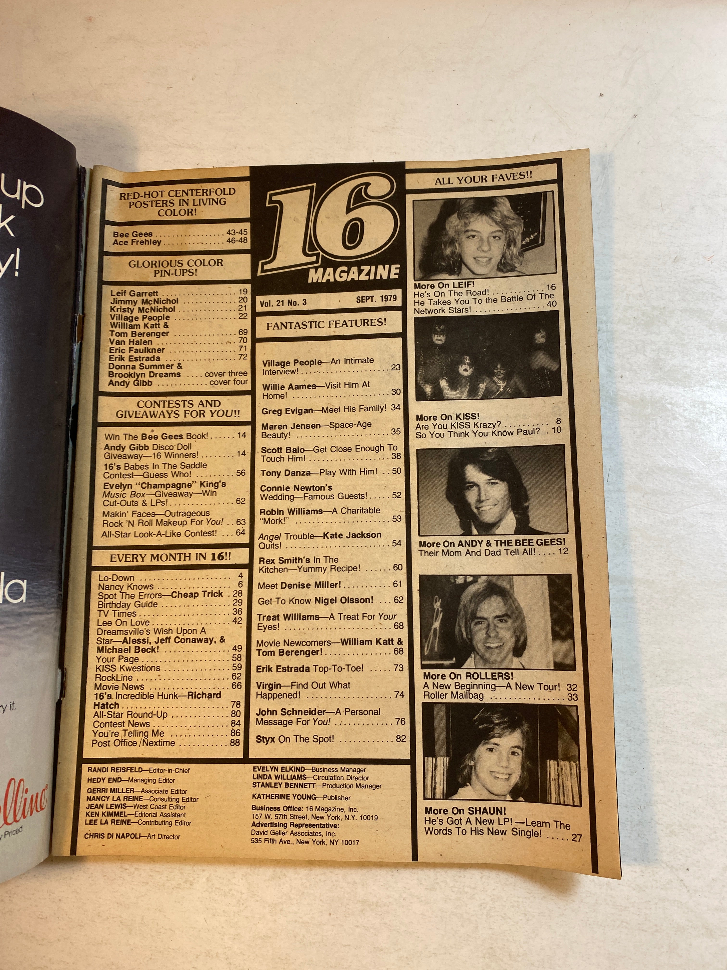 16 Magazine September 1979 Kiss Bee Gees w/ pinup poster