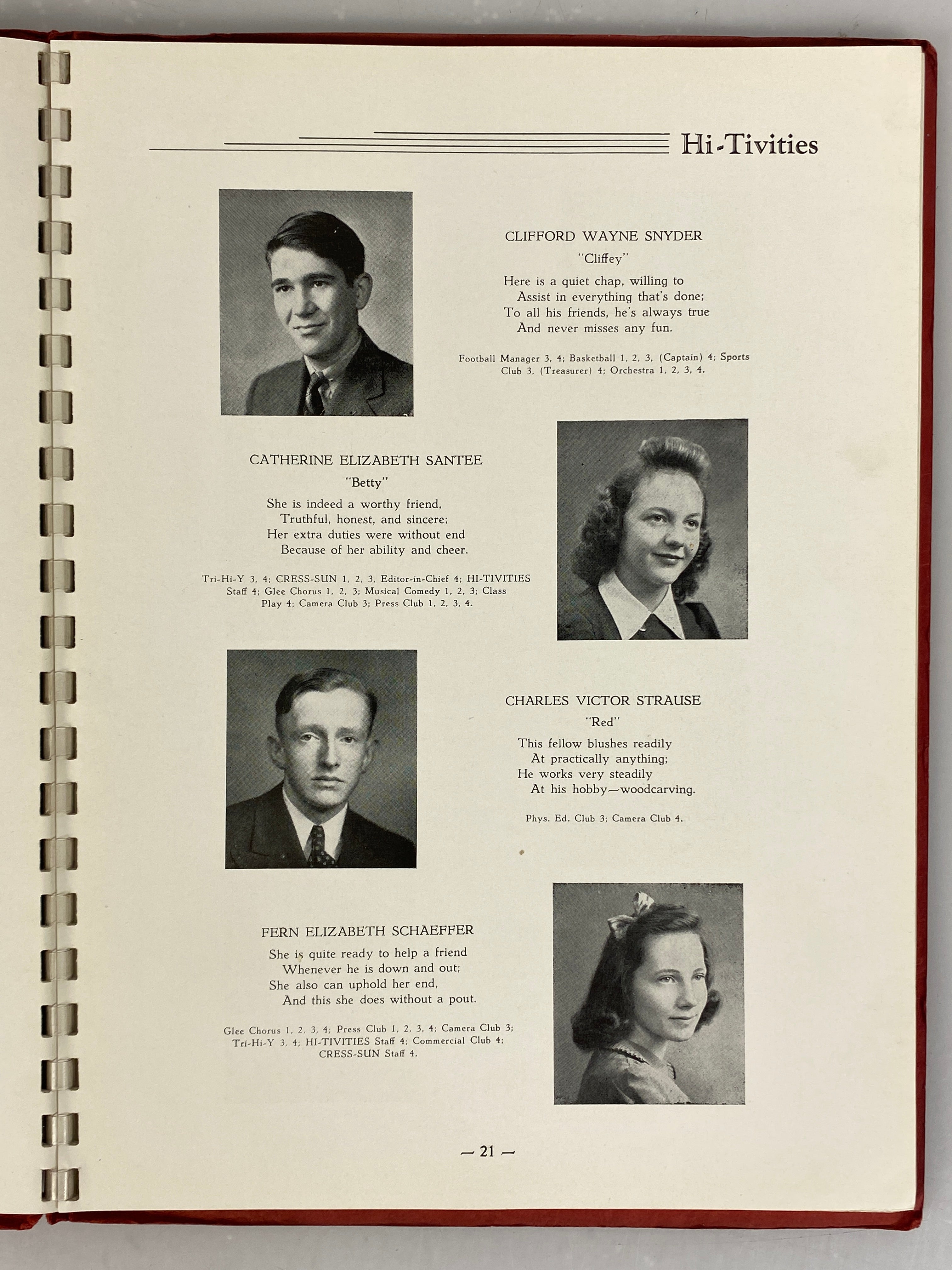 1941 Cressona High School Yearbook Cressona Pennsylvania Spiral SC