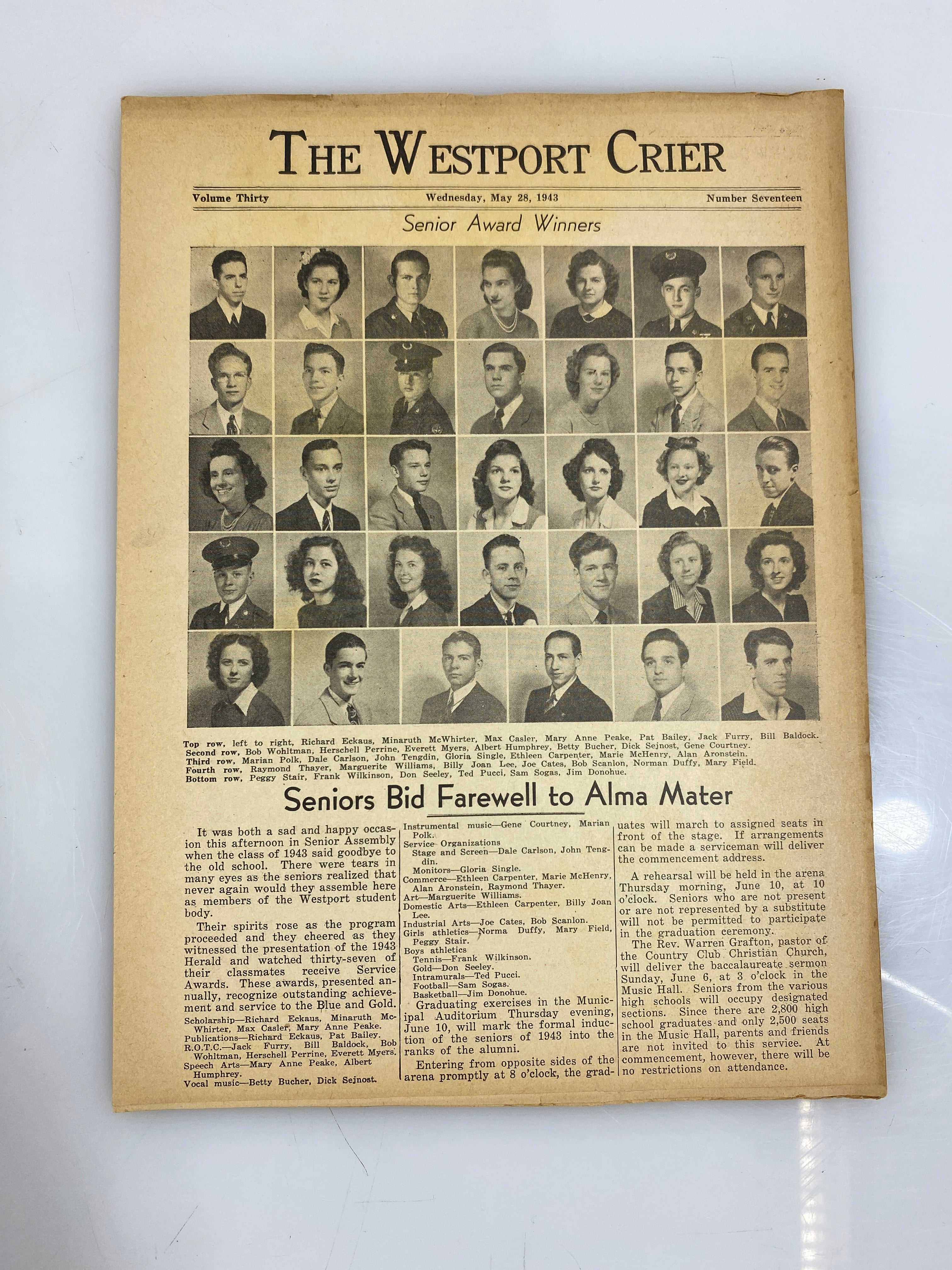 1943 Westport High School Yearbook Kansas City Missouri HC w Ephemera