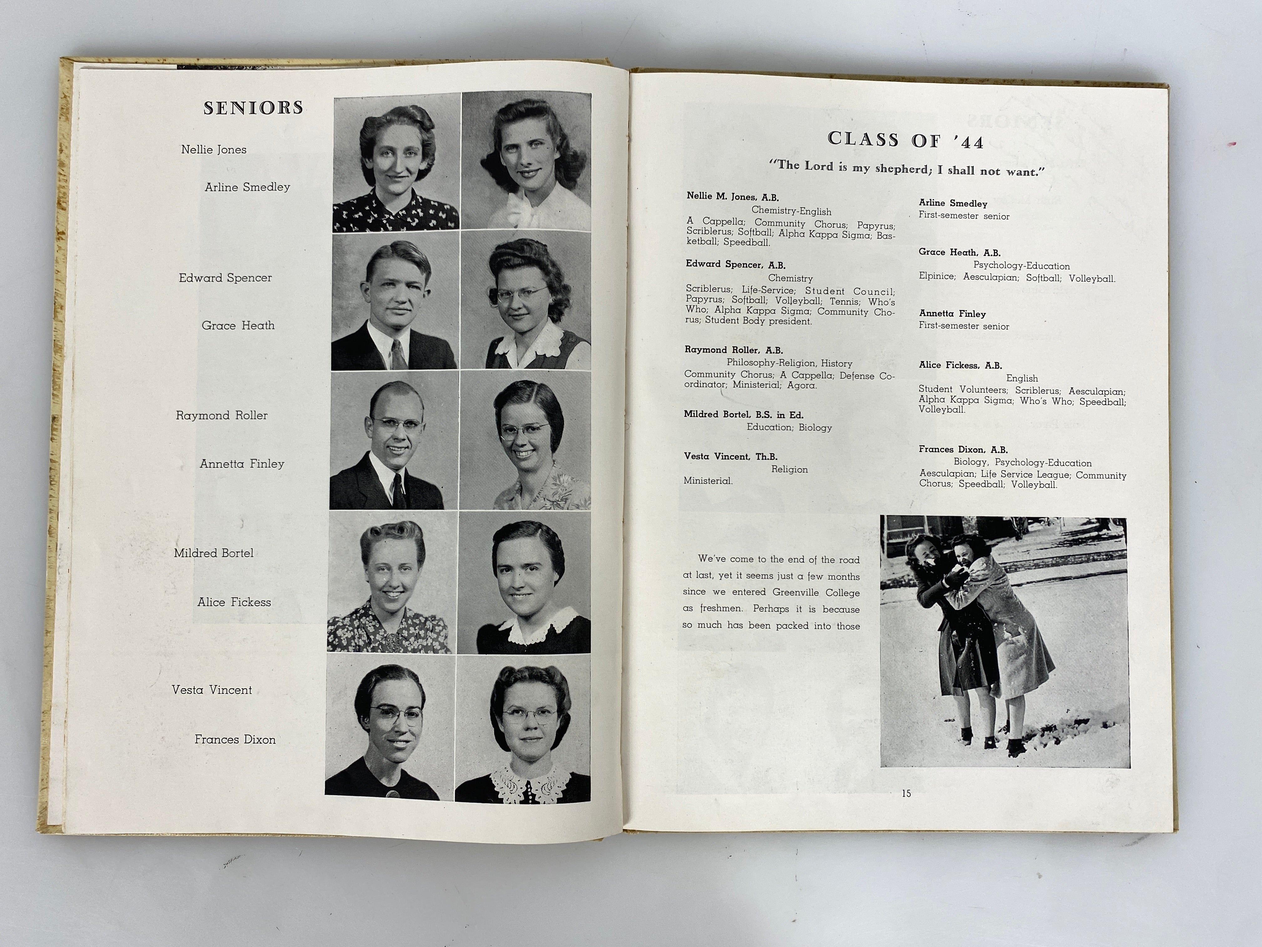 1944 Greenville College Yearbook "The Vista" Greenville Illinois HC