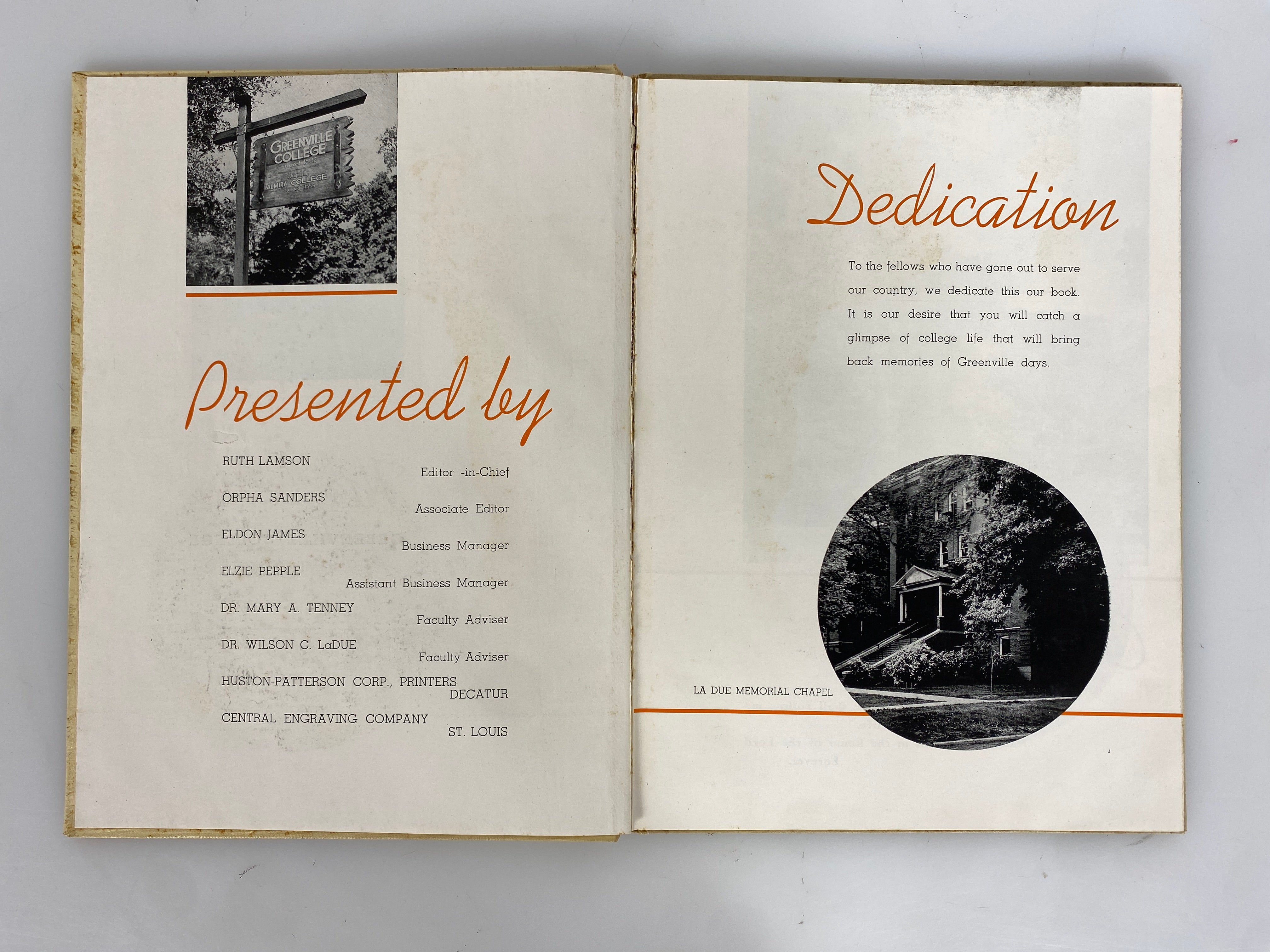 1944 Greenville College Yearbook "The Vista" Greenville Illinois HC