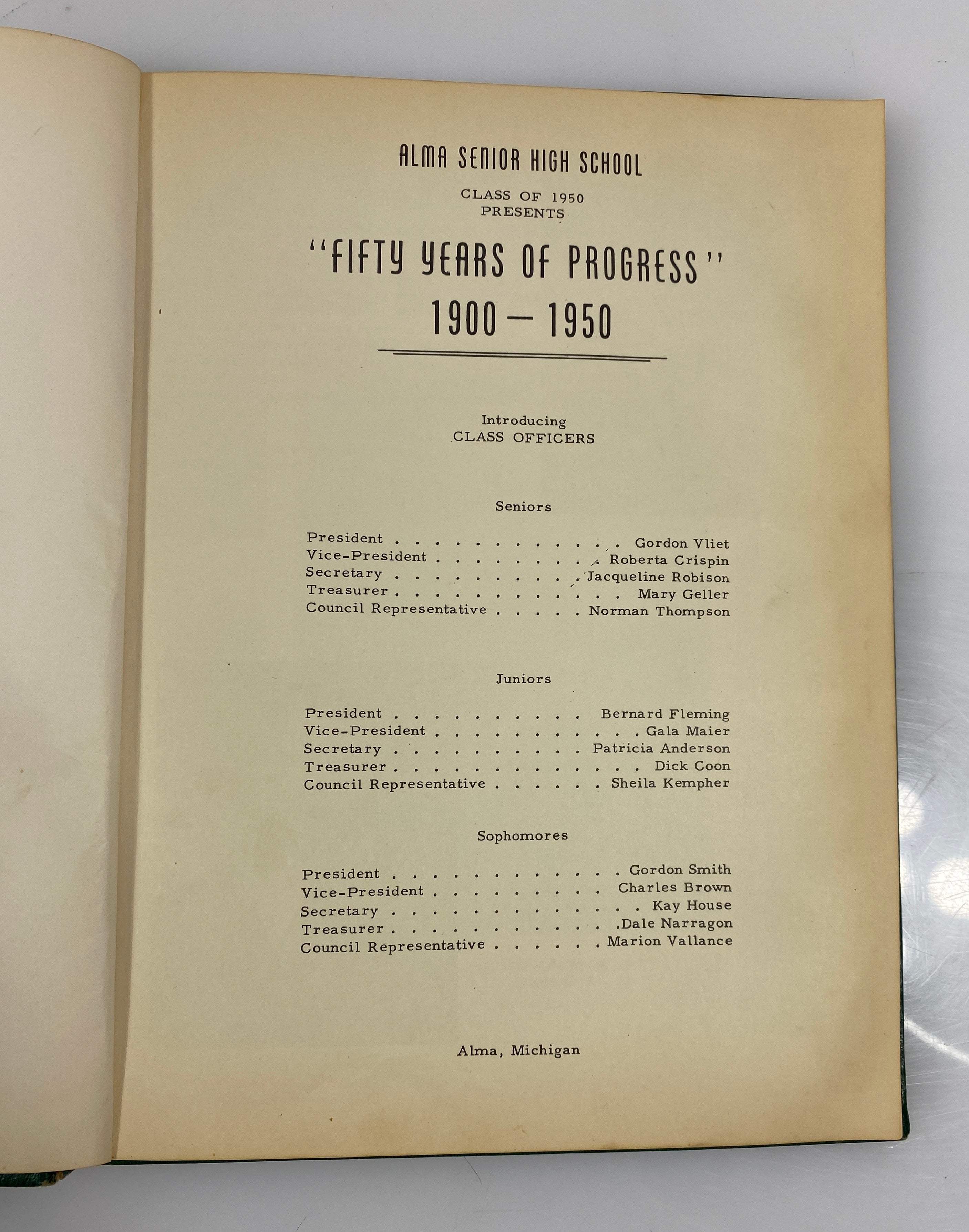 1950 "Fifty Years of Progress" Alma Senior High School Yearbook Alma MI.