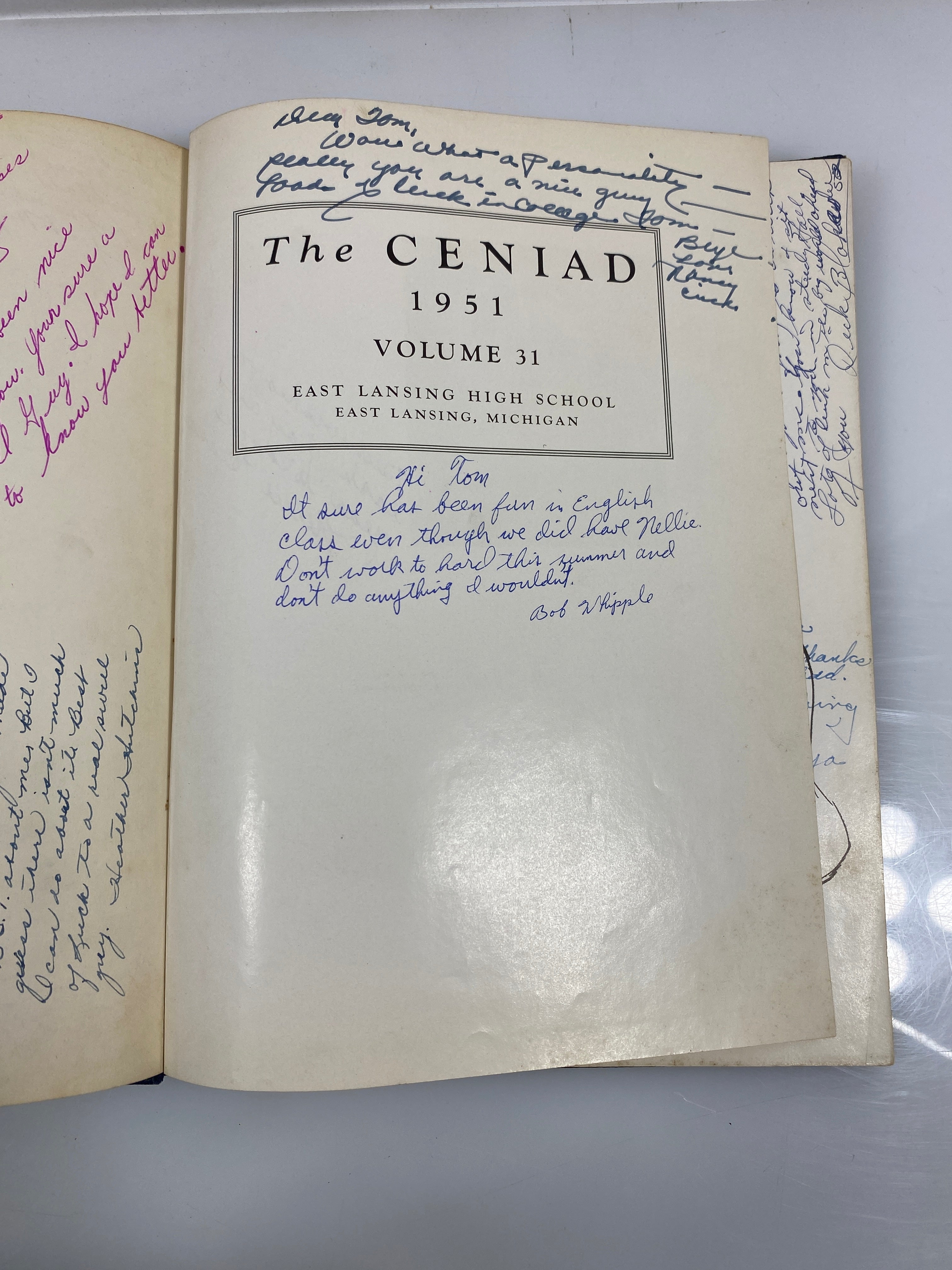 1951 "Ceniad" East Lansing High School Yearbook East Lansing, MI HC