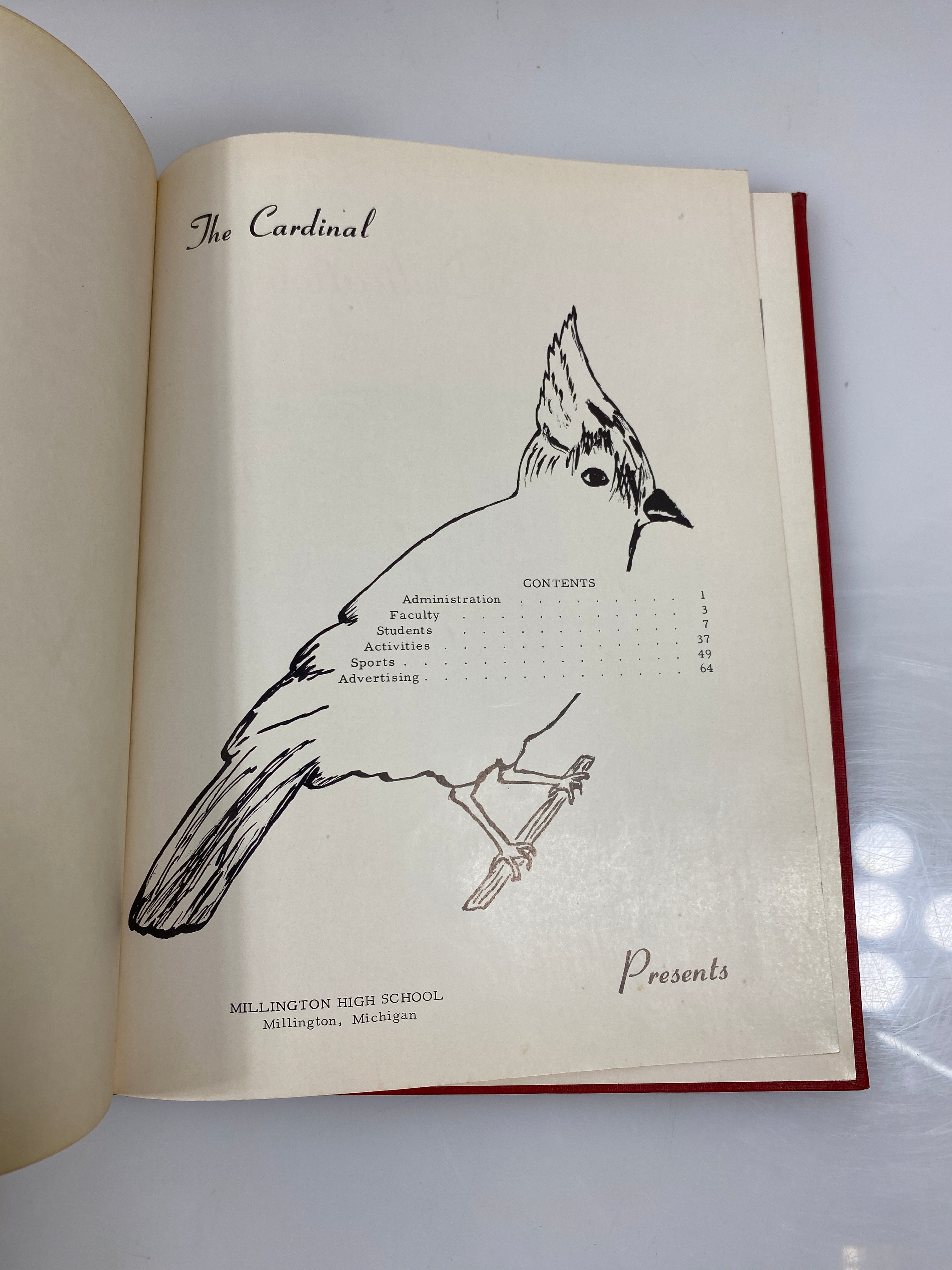 1954 "The Cardinal" Millington High School Yearbook Millington MI HC