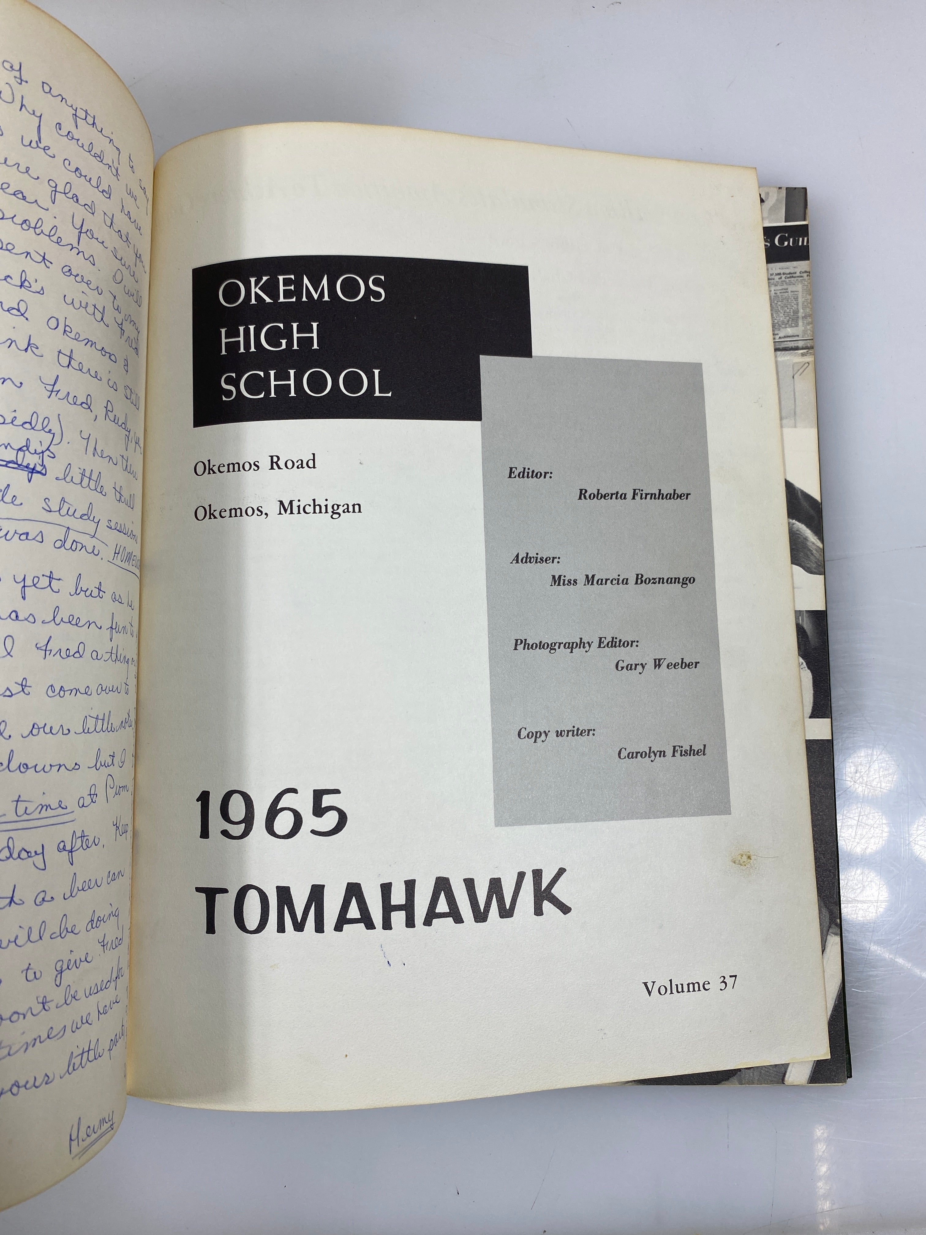 1965 Okemos High School Yearbook "Tomahawk" Okemos Michigan HC