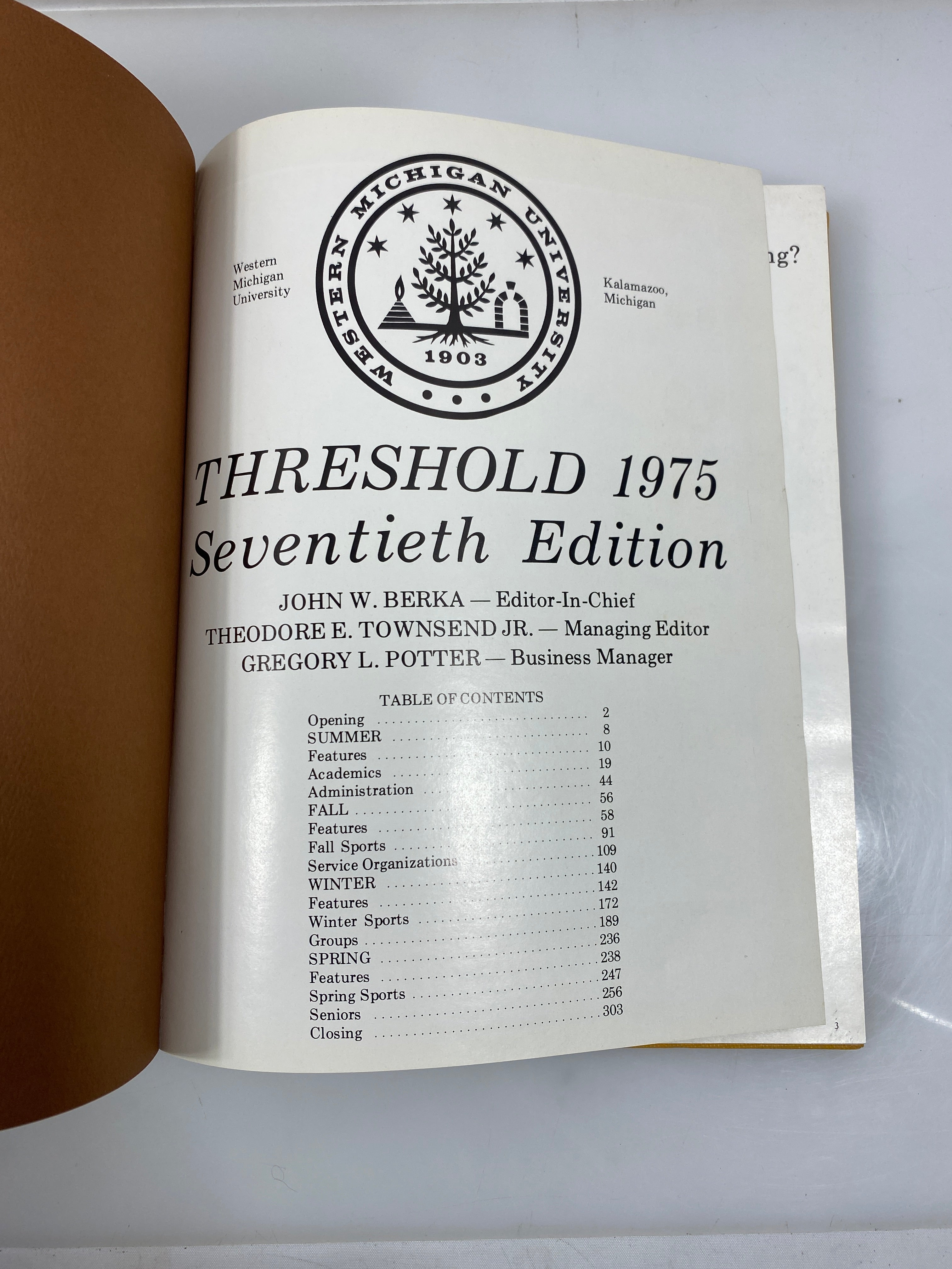 1975 "Threshold" Western Michigan University Yearbook Kalamazoo MI HC