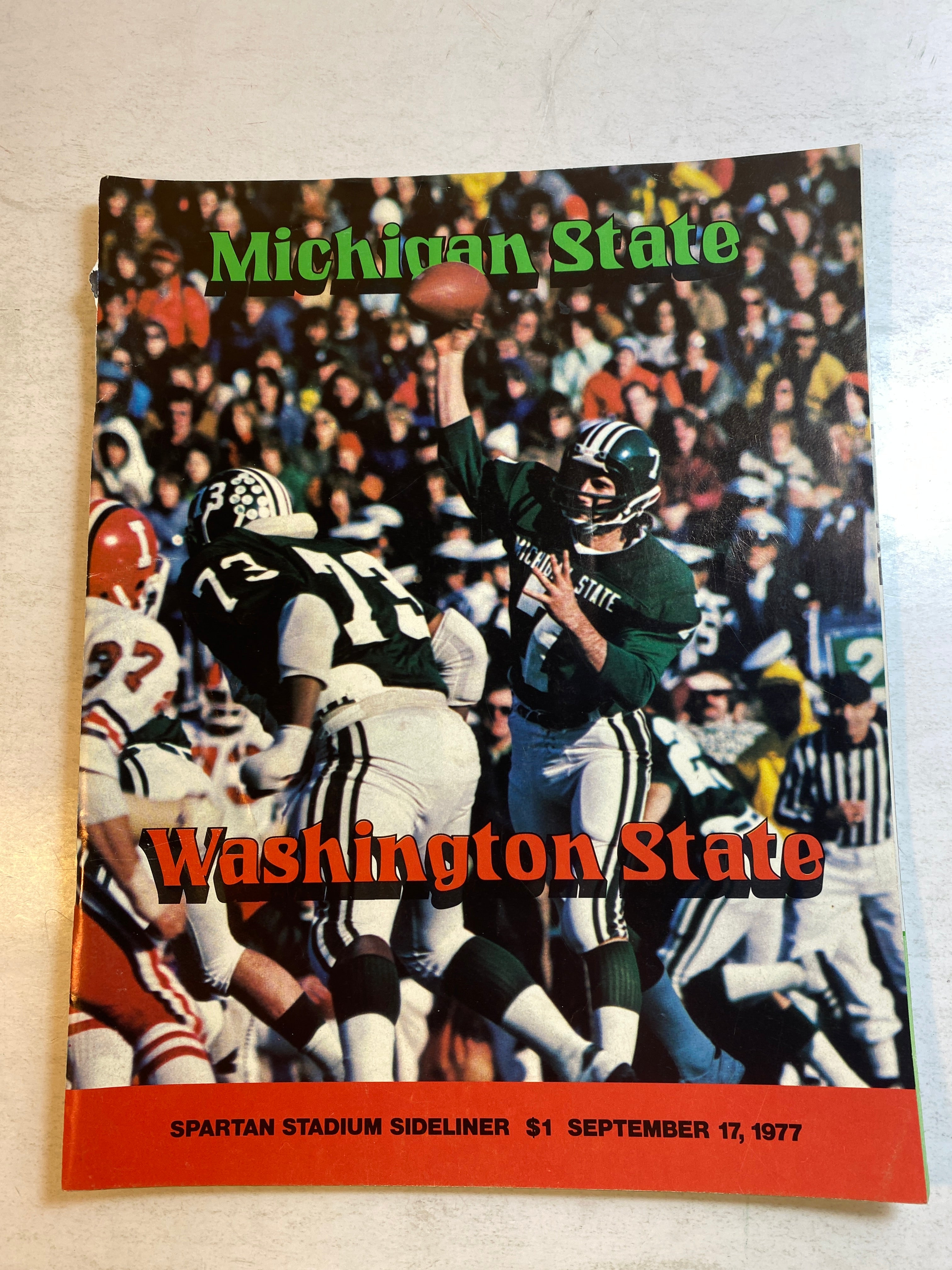 1977 Michigan State vs Washington State Spartan Sideliner Football Program