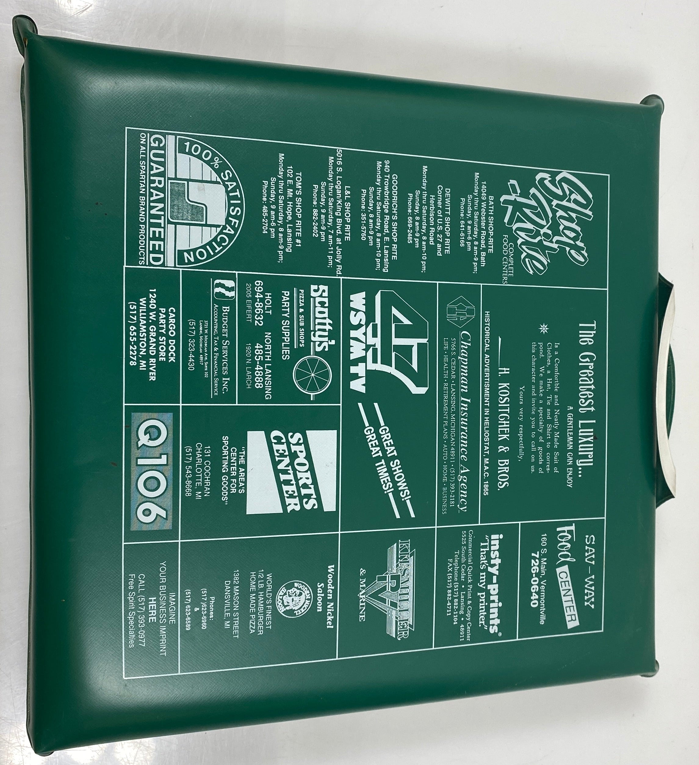 1990s MSU Spartans Seat Cushion Stadium Pad Green Portable Cushion