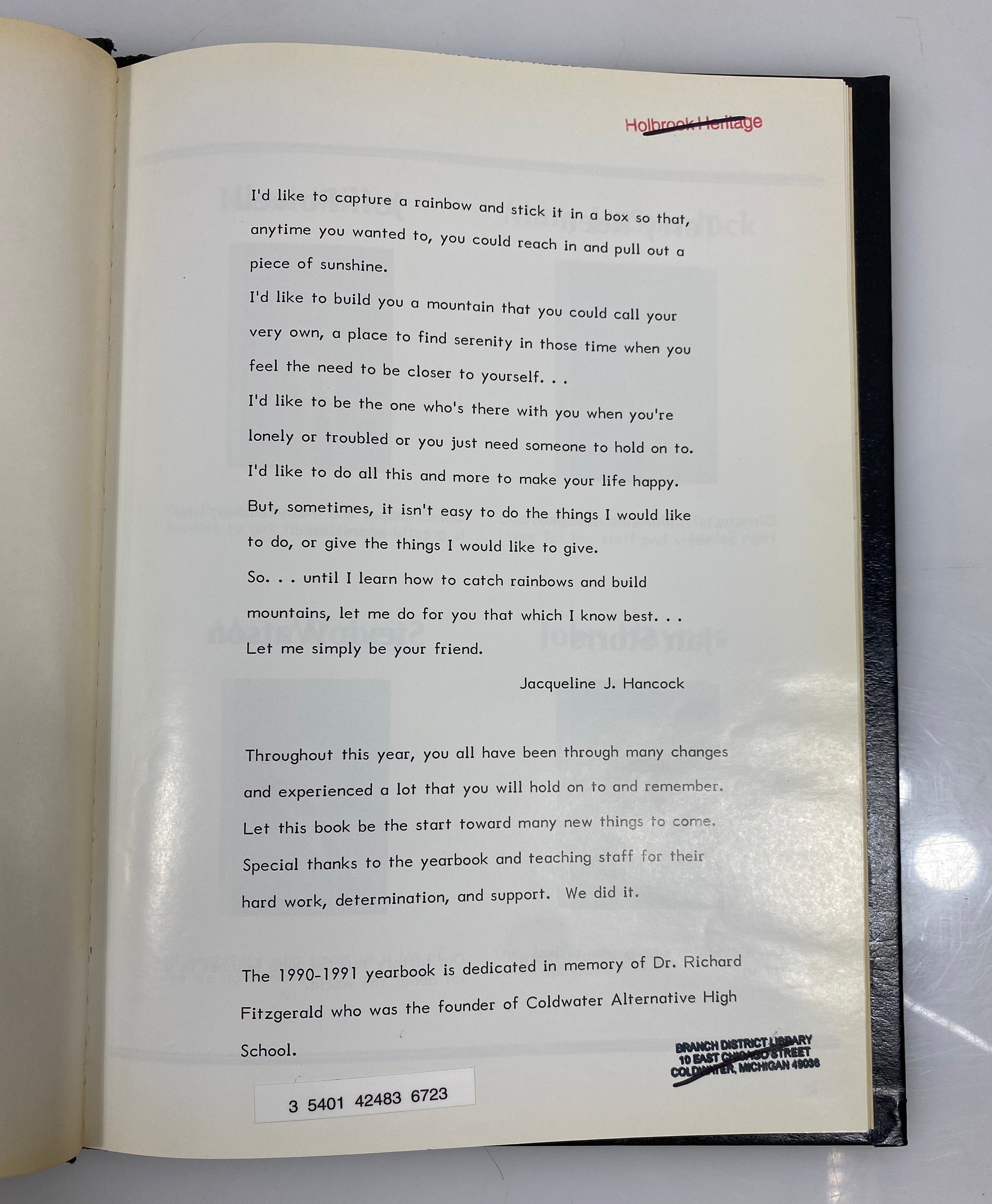 1991 Coldwater Alternative High School Yearbook Coldwater Michigan HC