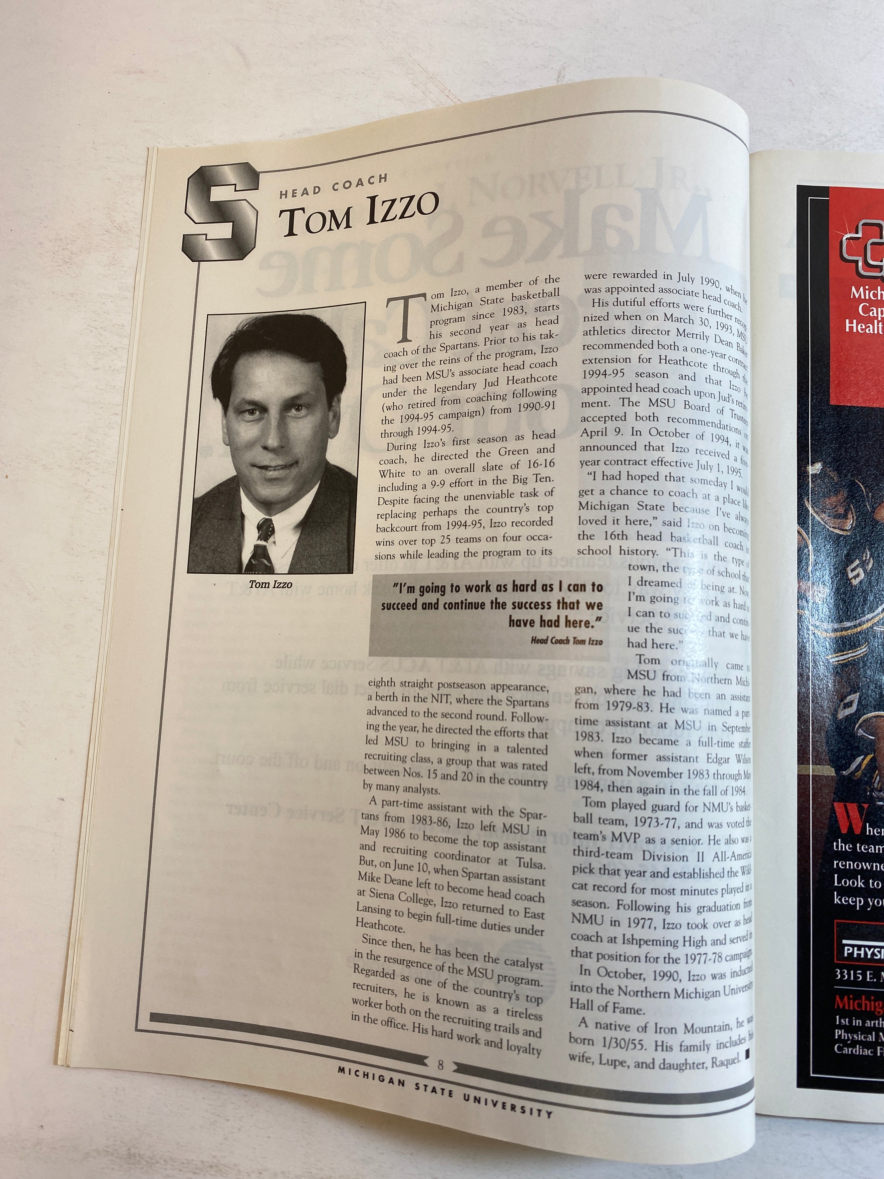 1996 Michigan State Olds Spartan Classic Program Izzo