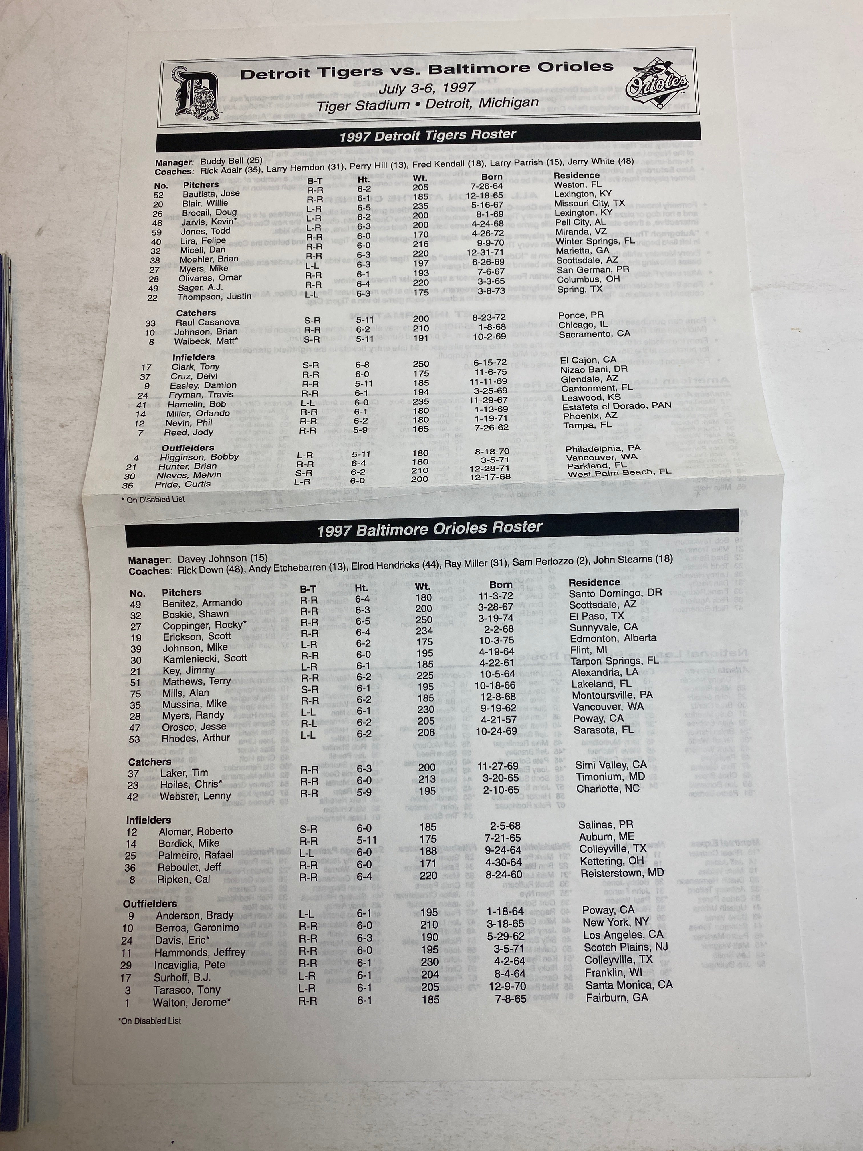 1997 Detroit Tigers Magazine Hal Newhouser