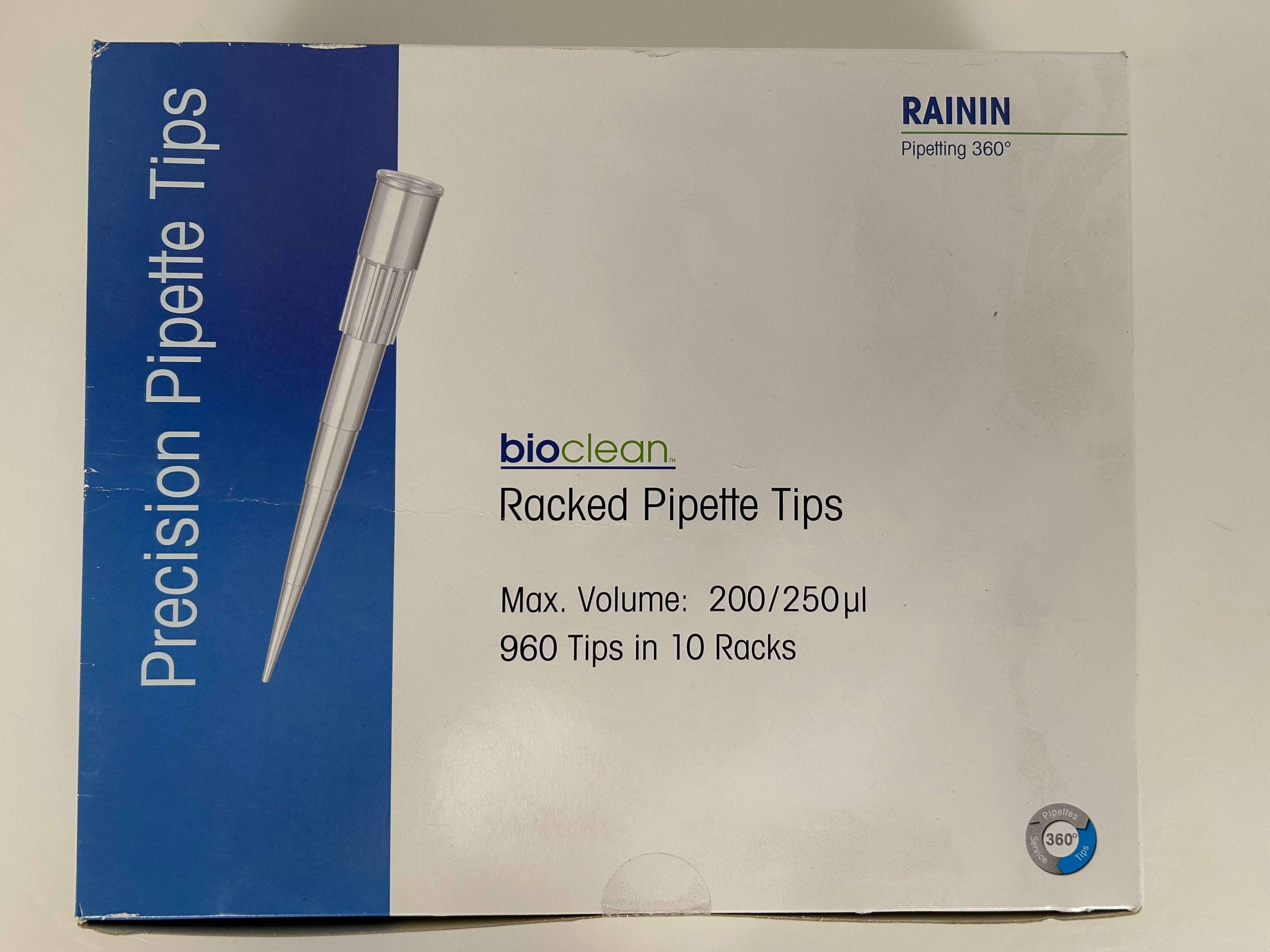Rainin Bioclean Precision Pipette 200/250µ 960 Tips in 10 Racks