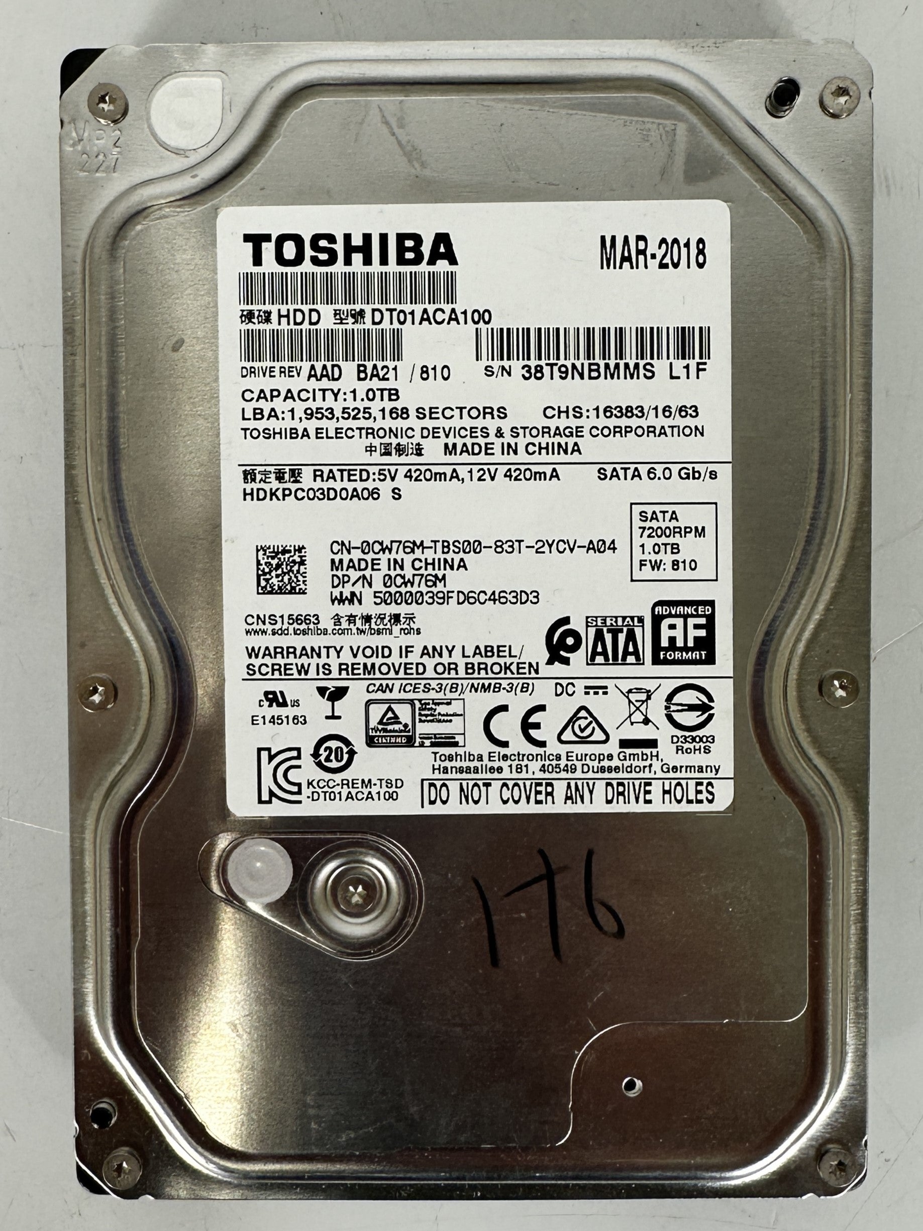 1TB HDD 3.5" 7200 RPM SATA Hard Drive