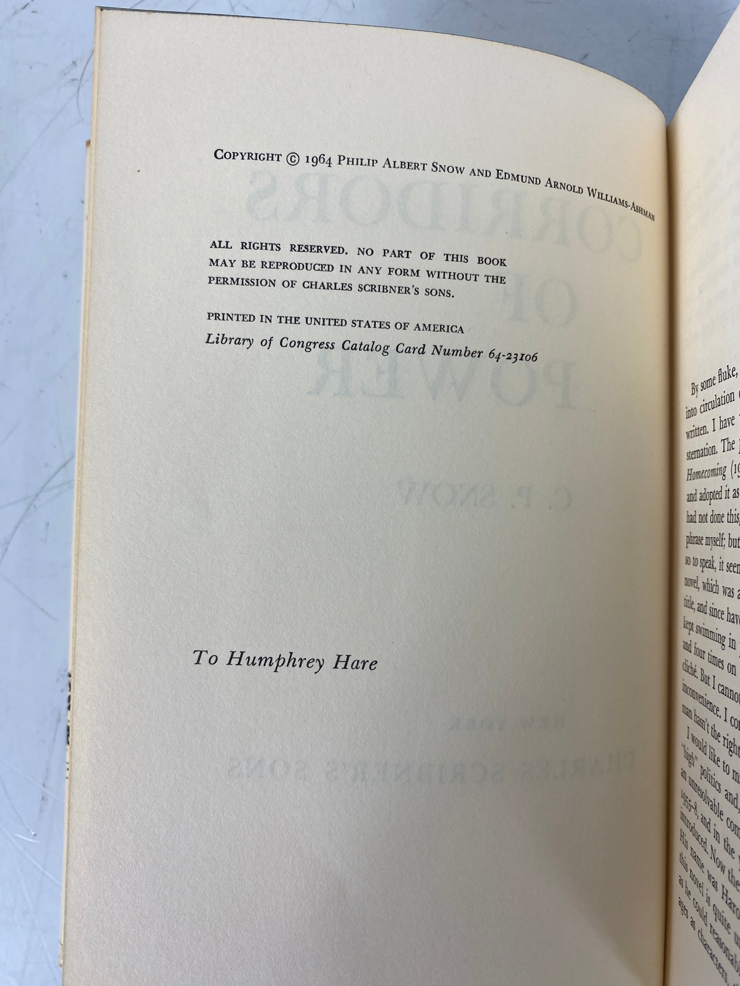 2 C.P. Snow Novels: The Affair/Corridors of Power 1960-64 HC DJ