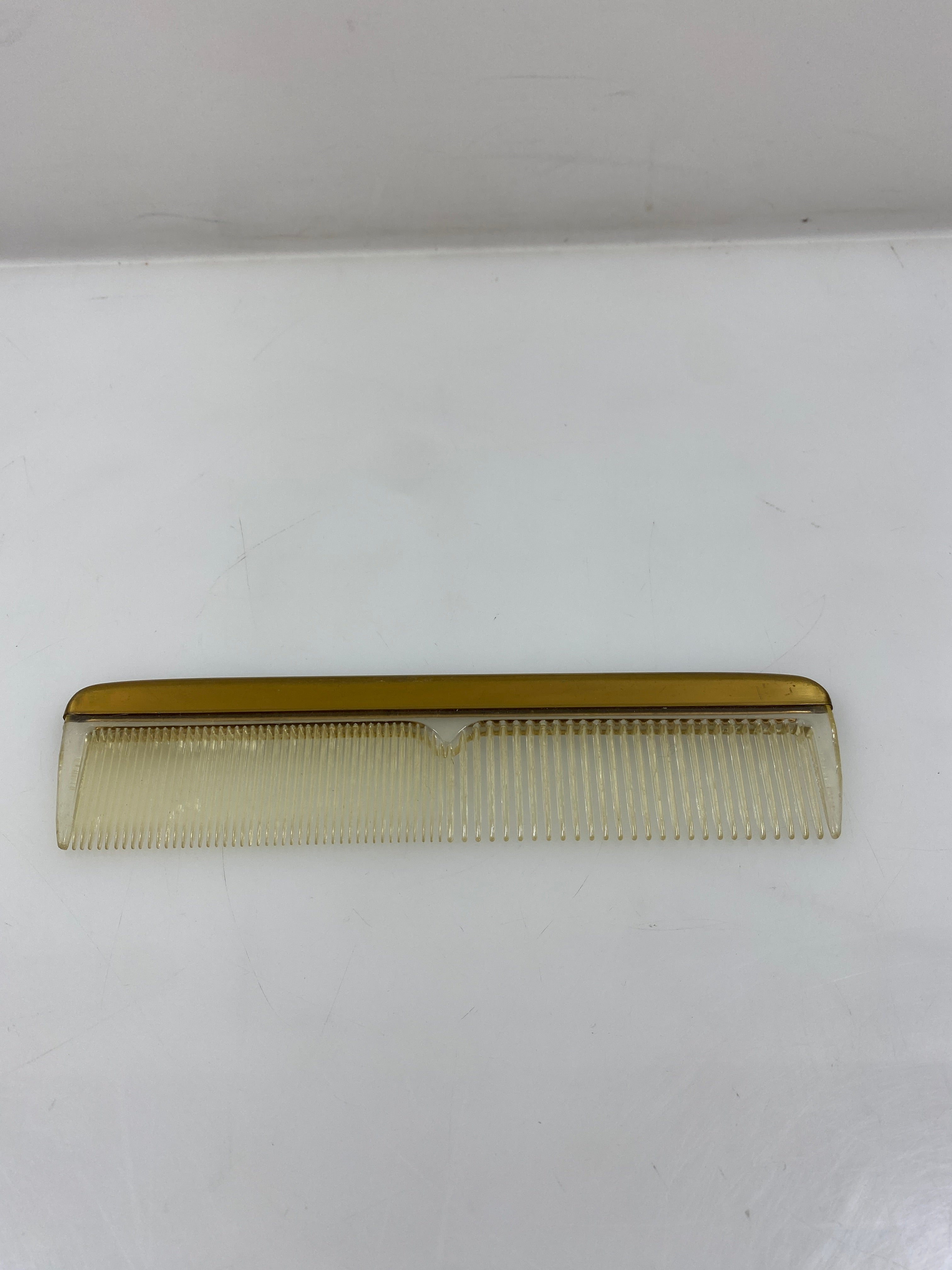 2 Piece Vintage Gold Tone Hairbrush and Gemlite Comb