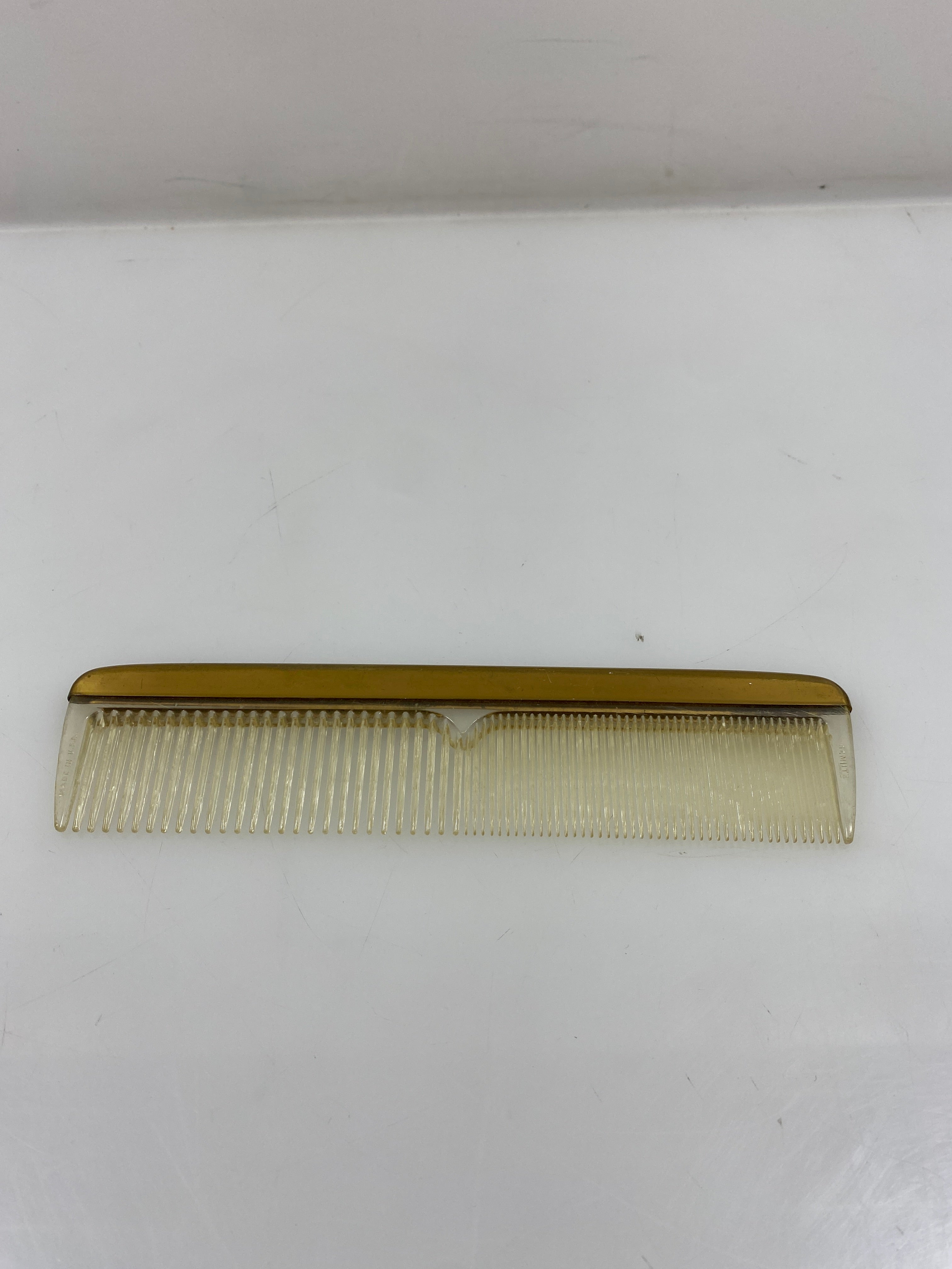 2 Piece Vintage Gold Tone Hairbrush and Gemlite Comb