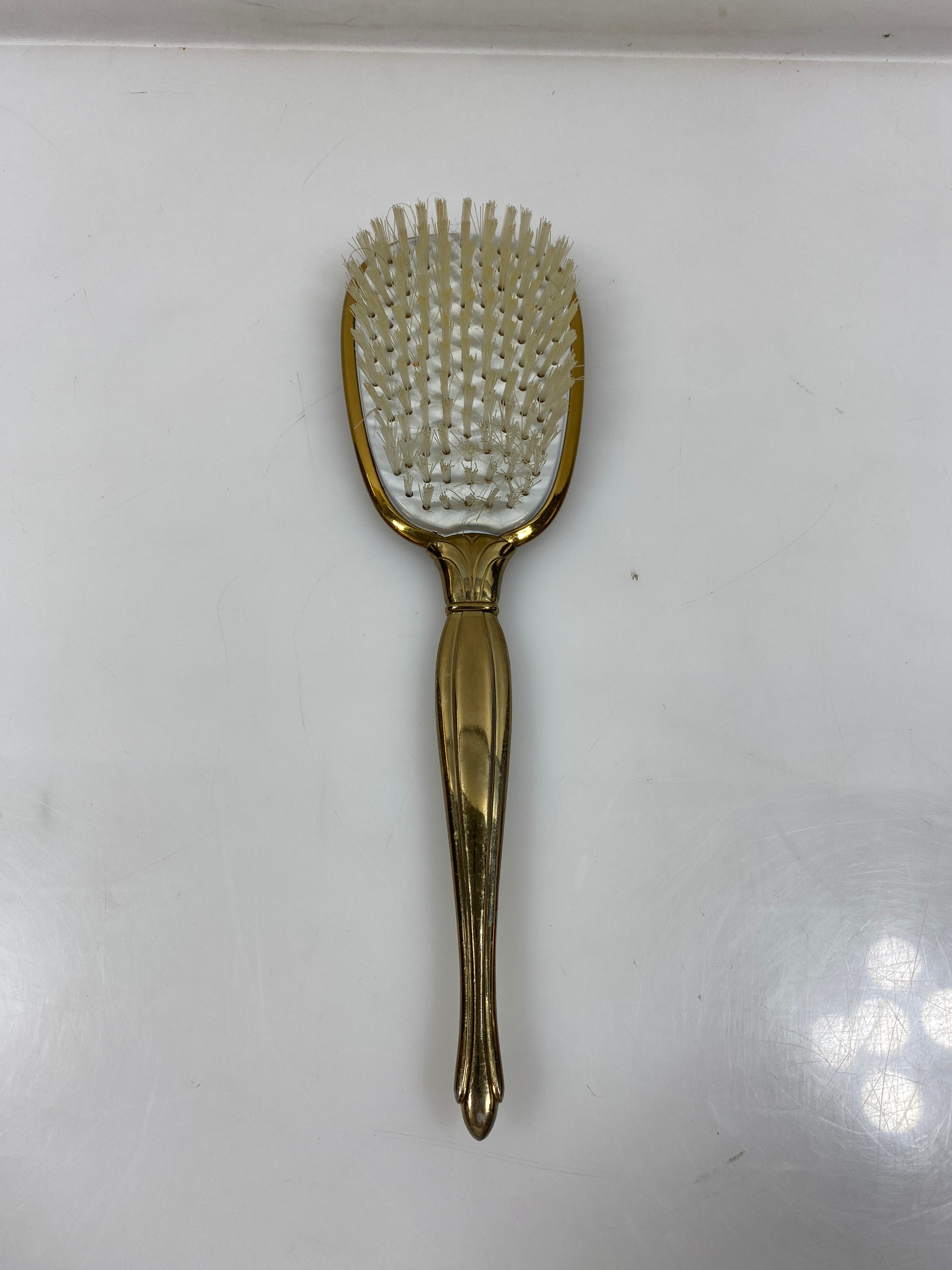 2 Piece Vintage Gold Tone Hairbrush and Gemlite Comb