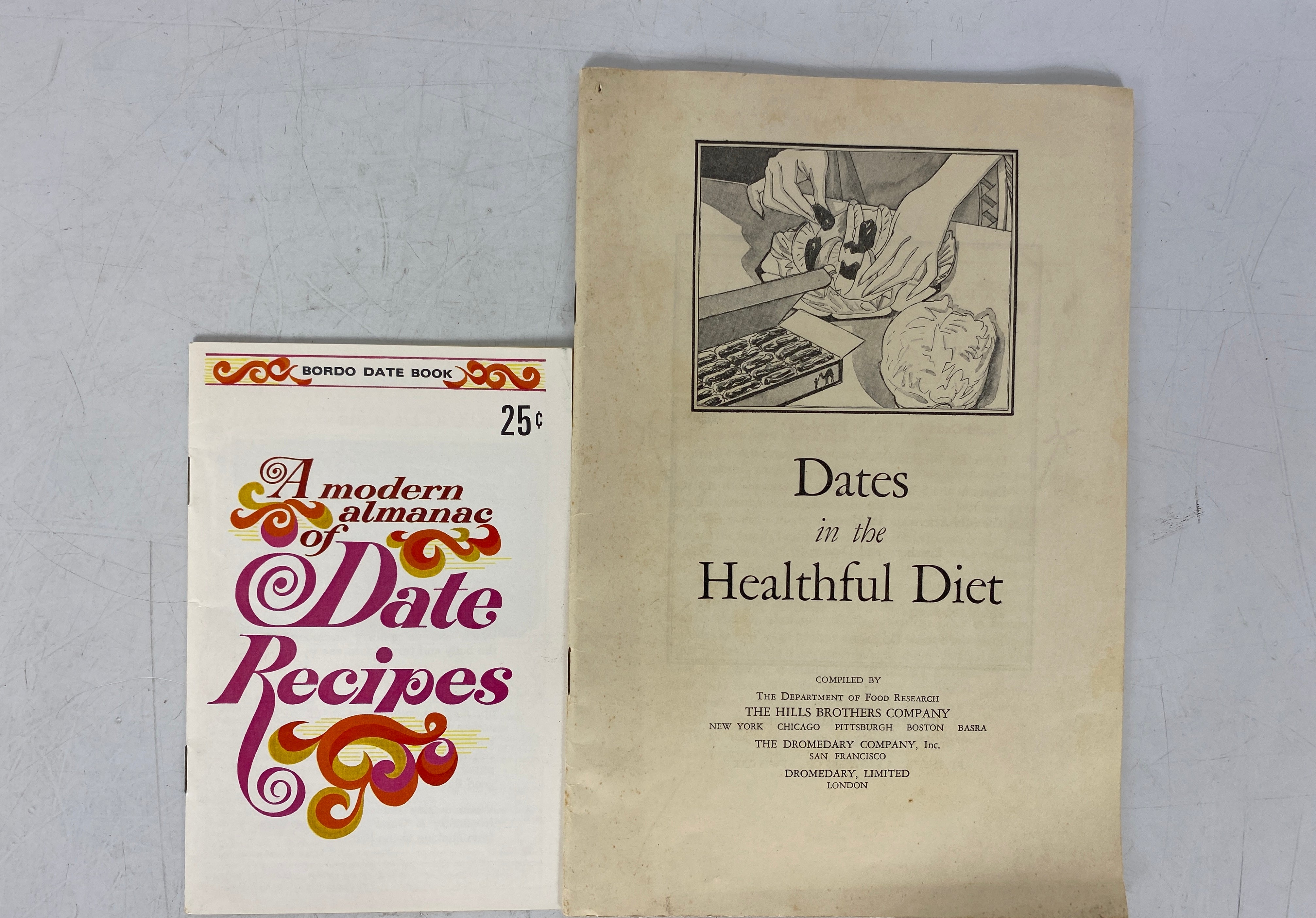 2 Vintage Date Recipe Books: Bordo Date Book (1969)/Hills Brothers Co (1928) SC
