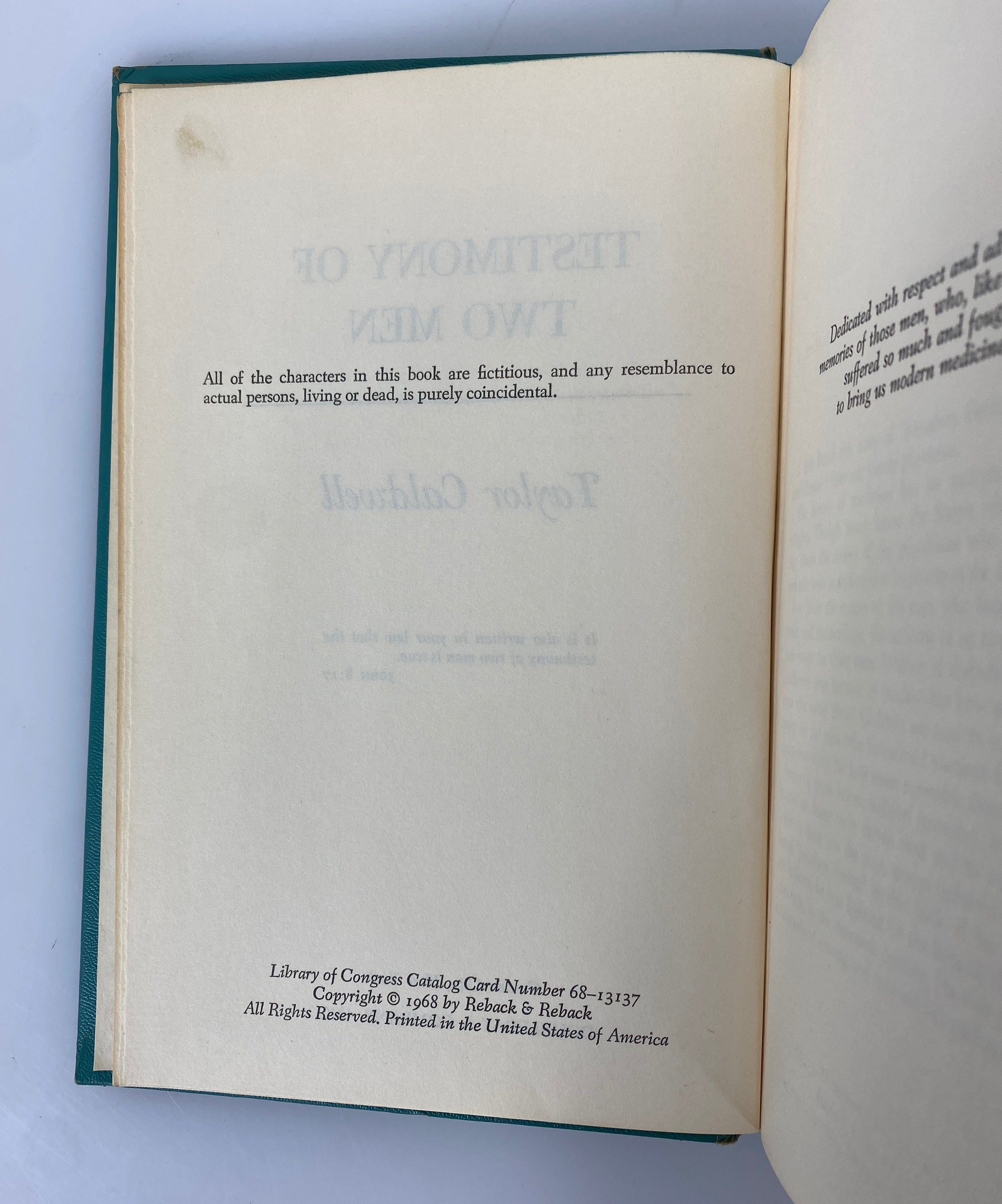 2 Vintage Taylor Caldwell: Wide House (1st Ed)/Testimony of Two Men 1945-68