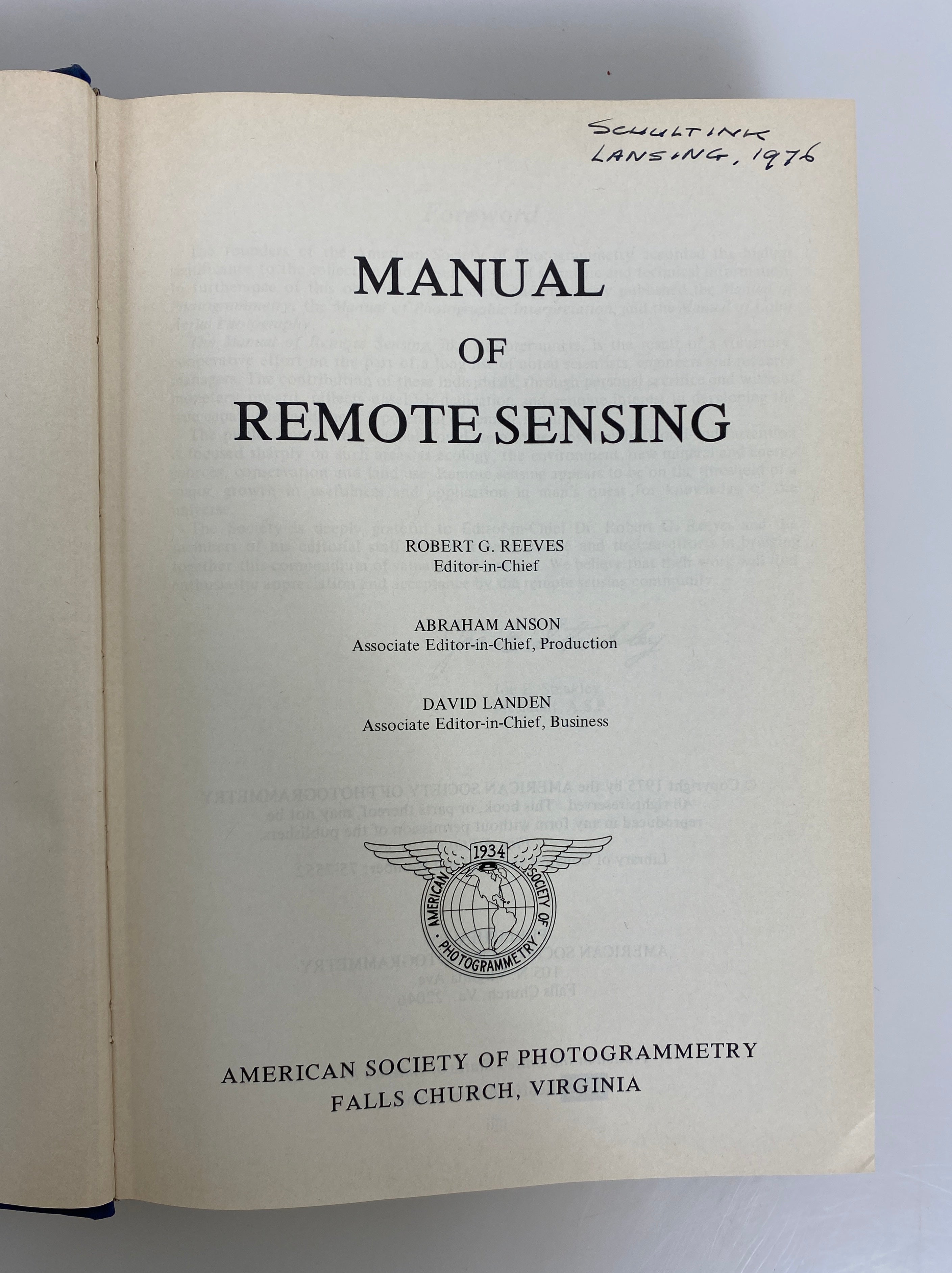 2 Vol Set: Manual of Remote Sensing Soc of Photogrammetry 1975 1st Edition HCDJ