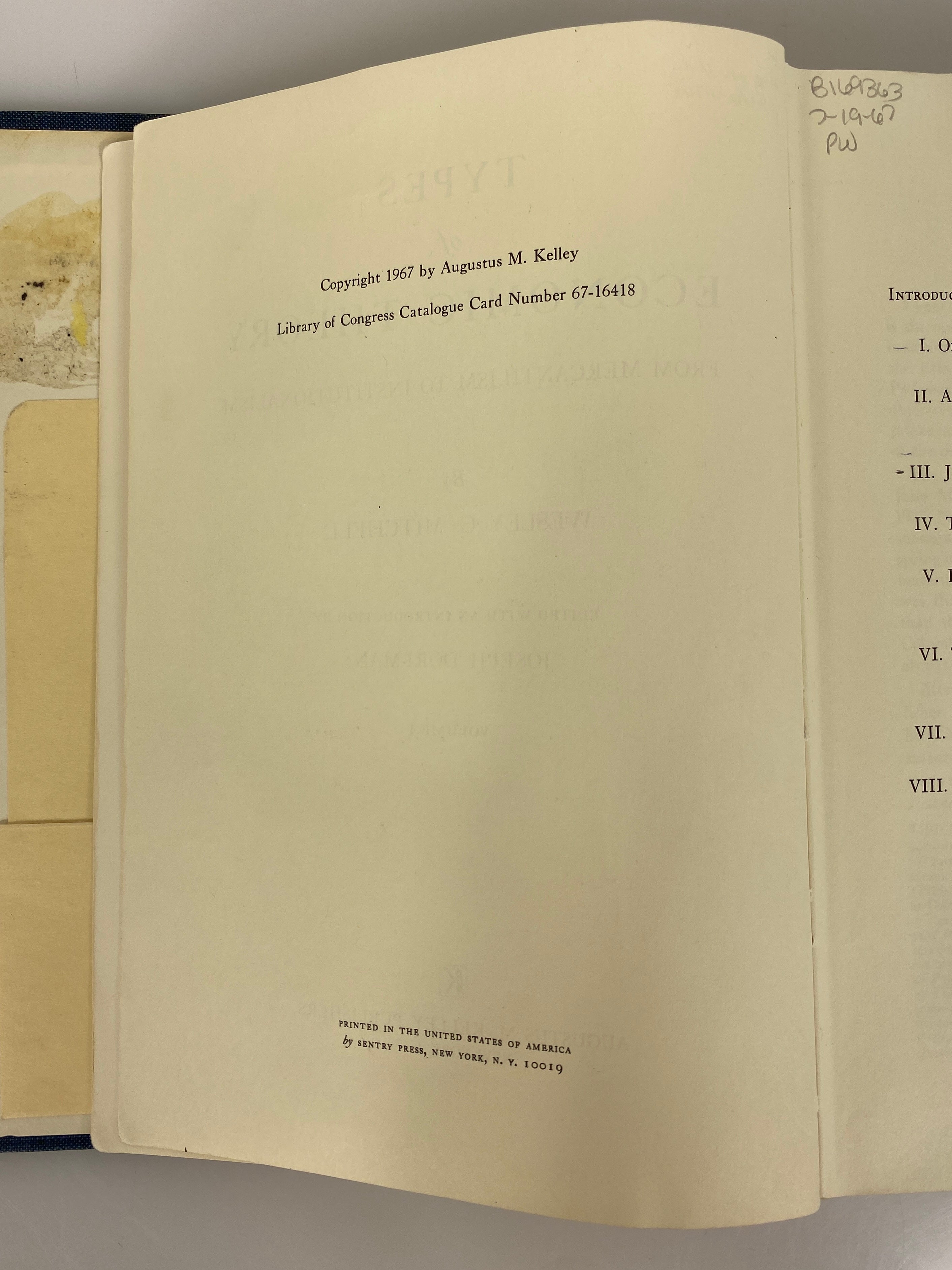 2 Vol Set: Types of Economic Theory by Wesley Mitchell 1967-69 Ex-Library HC