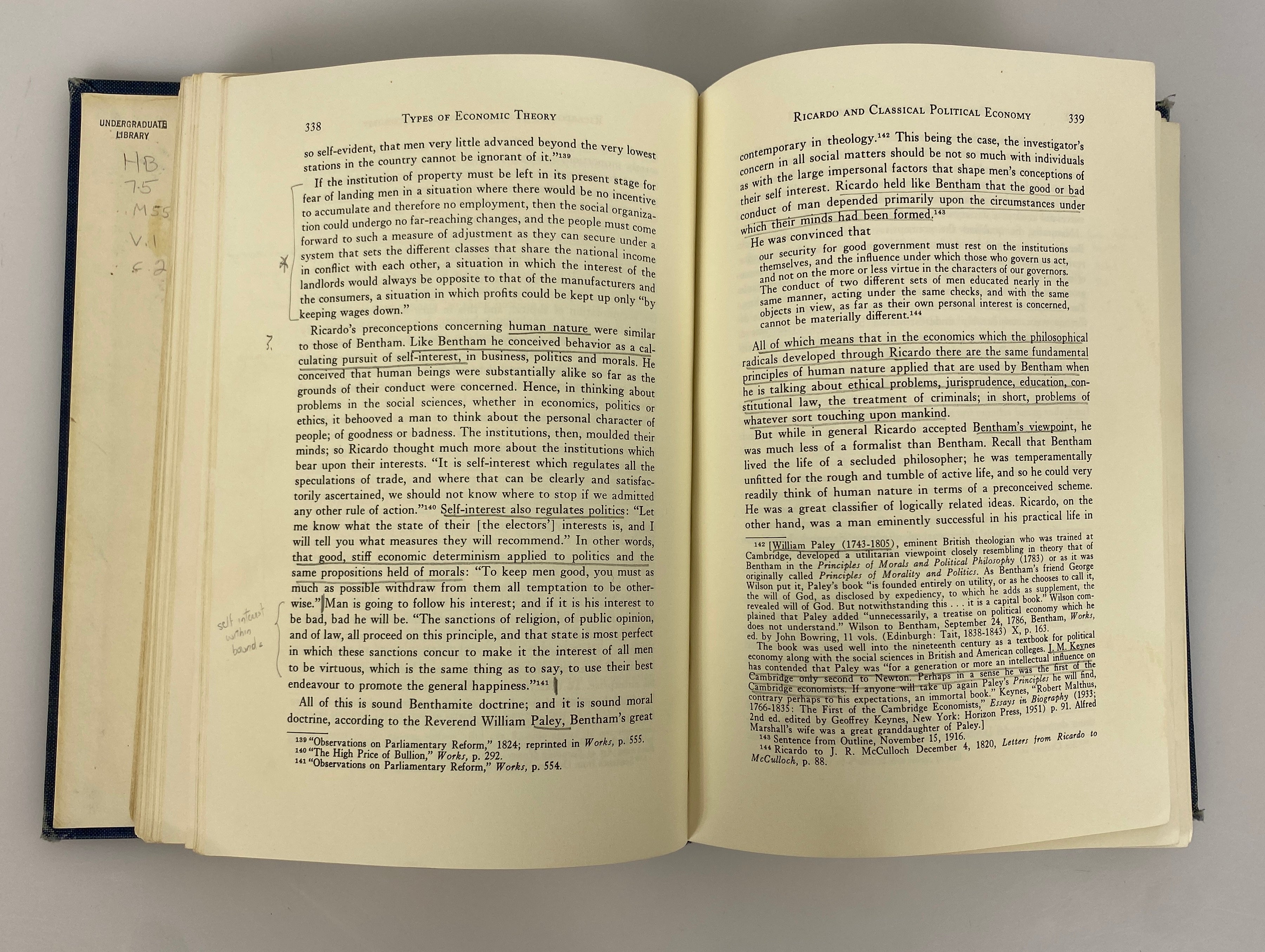 2 Vol Set: Types of Economic Theory by Wesley Mitchell 1967-69 Ex-Library HC