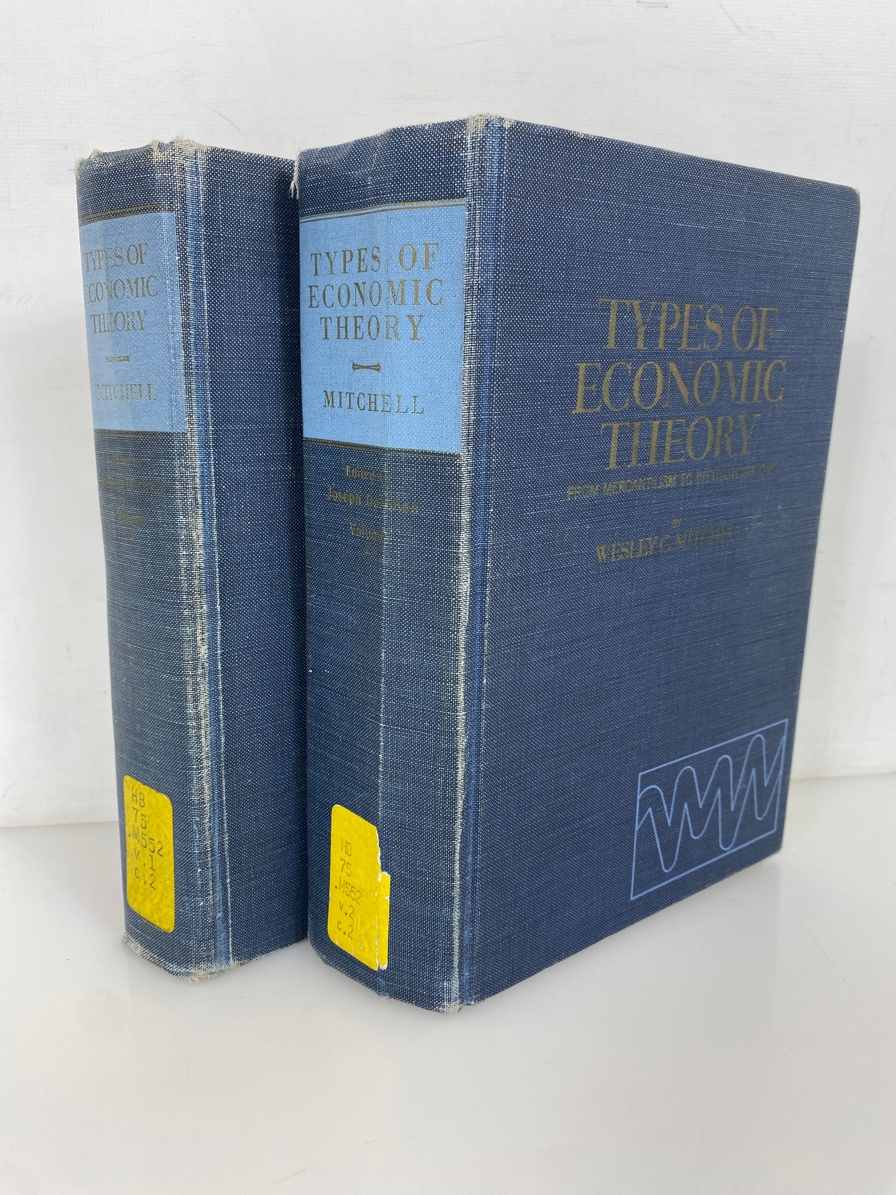 2 Vol Set: Types of Economic Theory by Wesley Mitchell 1967-69 Ex-Library HC