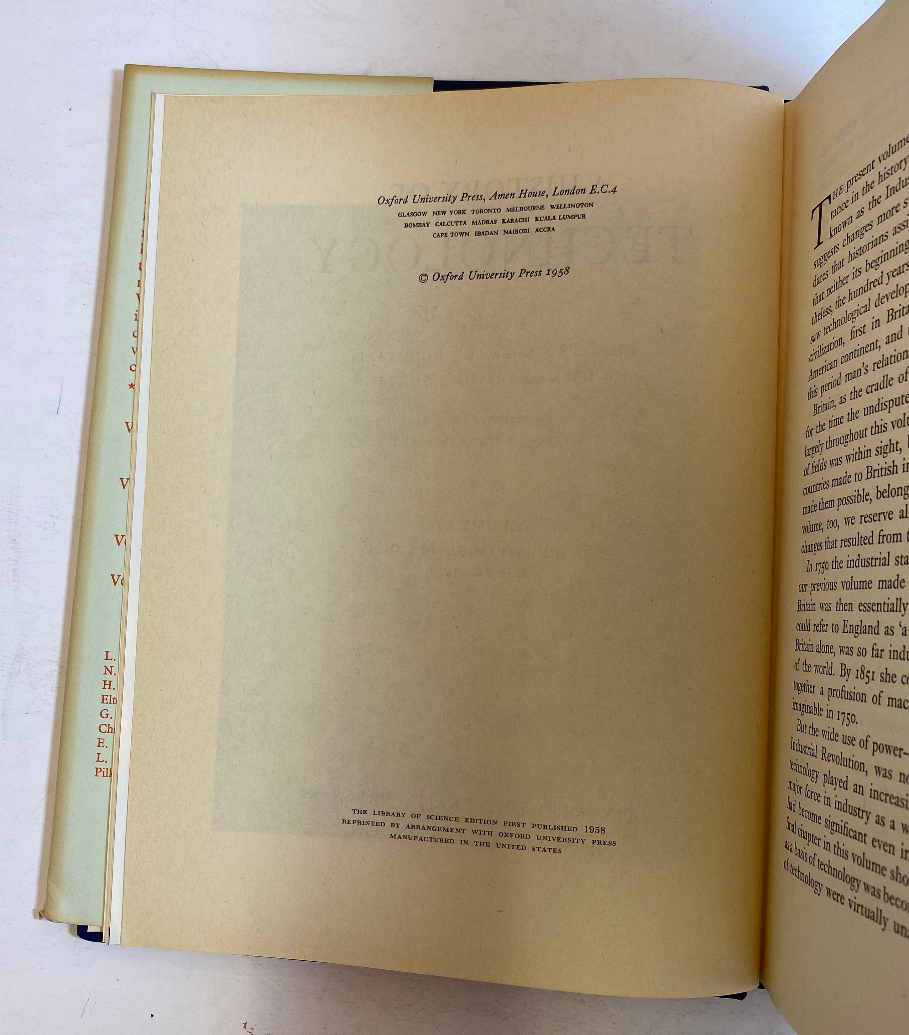 2 Vols: A History of Technology (III & IV) by Singer/Holmyard 1957-58 HCDJ