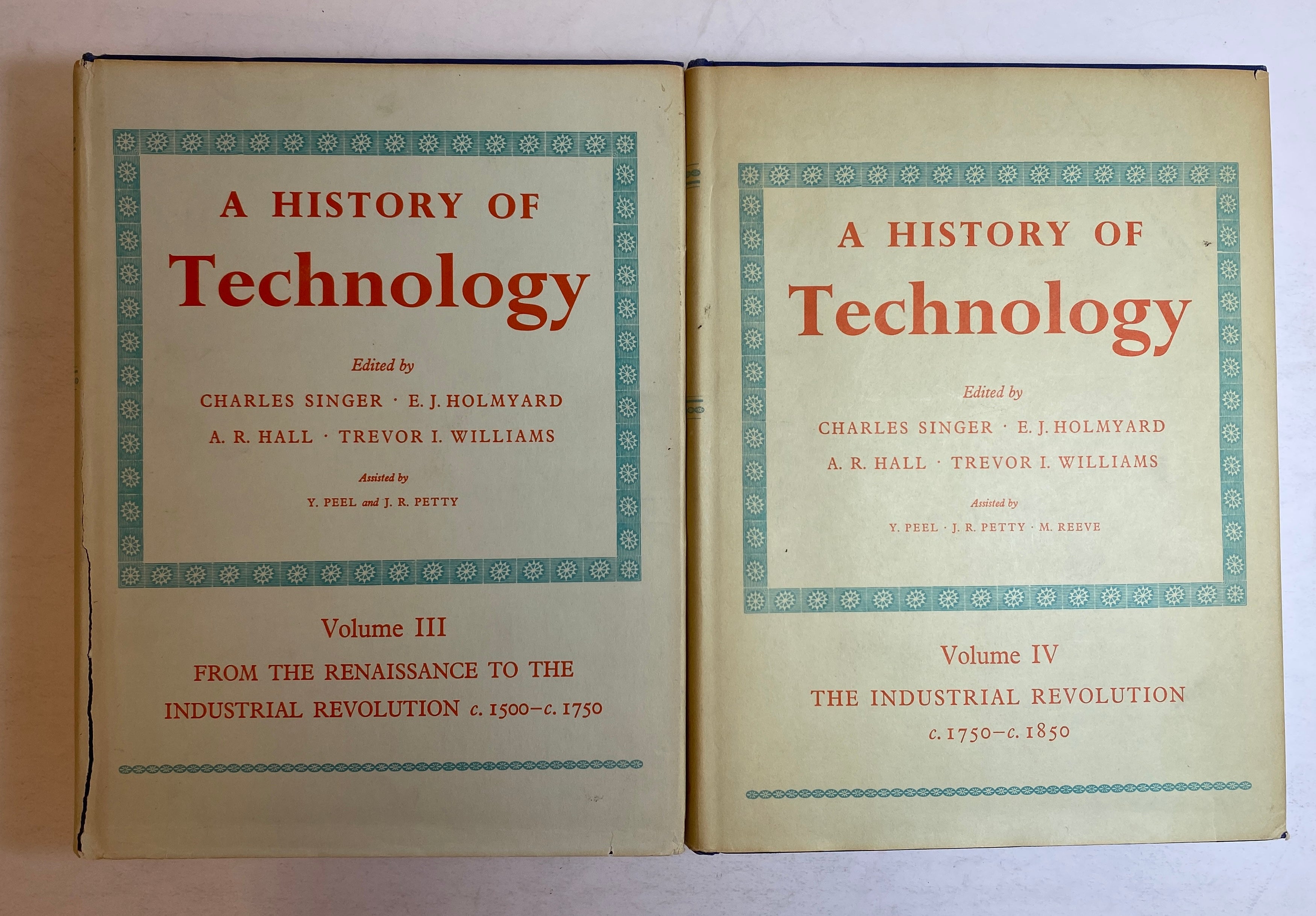 2 Vols: A History of Technology (III & IV) by Singer/Holmyard 1957-58 HCDJ
