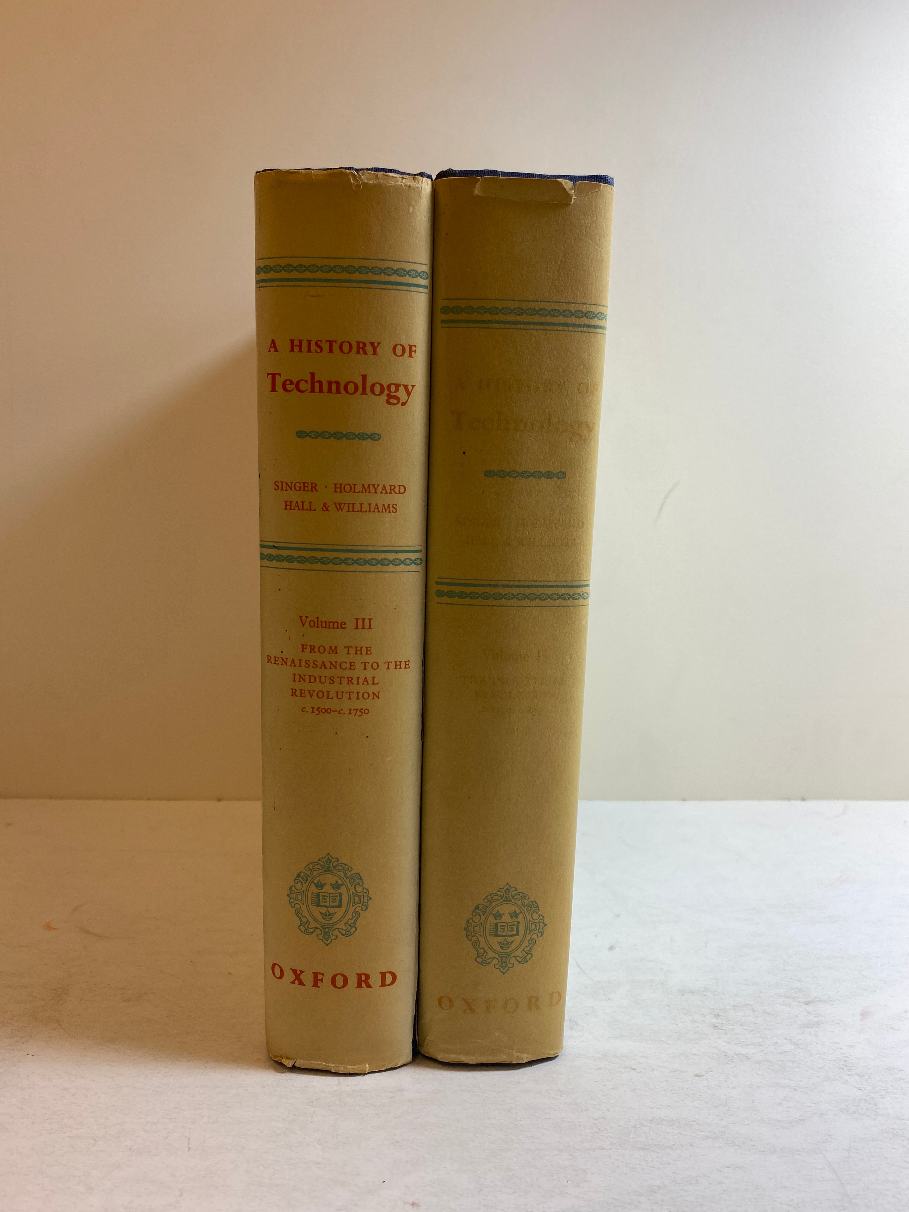 2 Vols: A History of Technology (III & IV) by Singer/Holmyard 1957-58 HCDJ