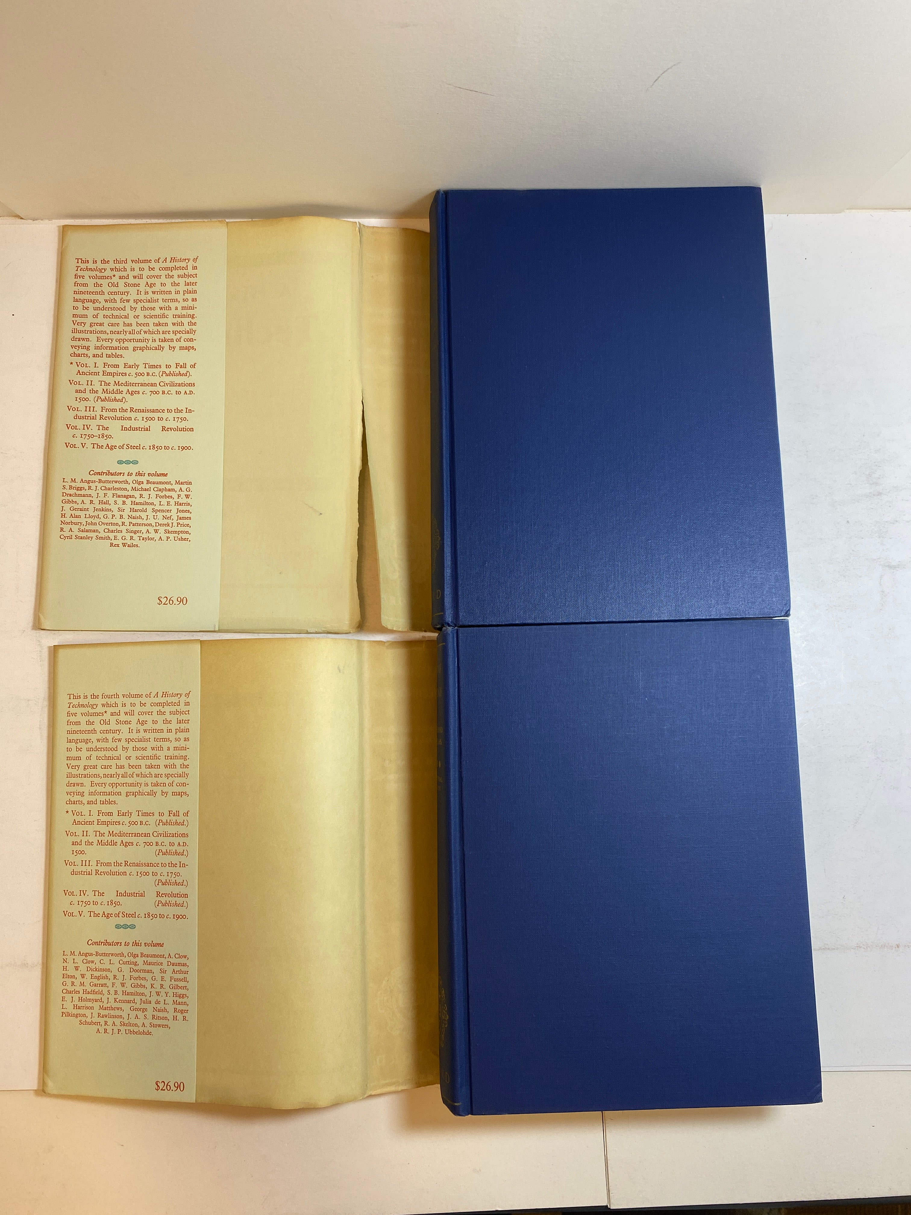 2 Vols: A History of Technology (III & IV) by Singer/Holmyard 1957-58 HCDJ