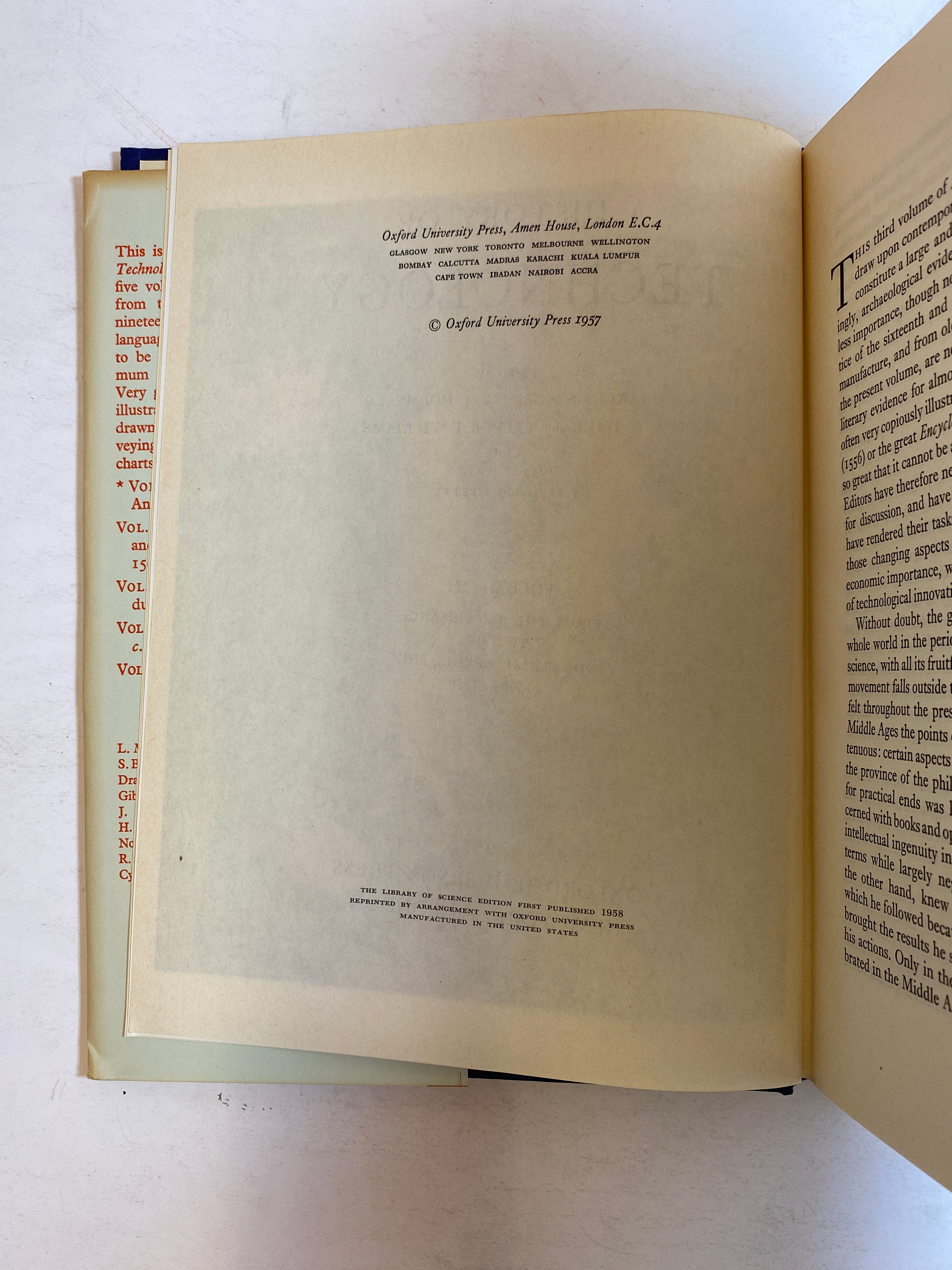 2 Vols: A History of Technology (III & IV) by Singer/Holmyard 1957-58 HCDJ