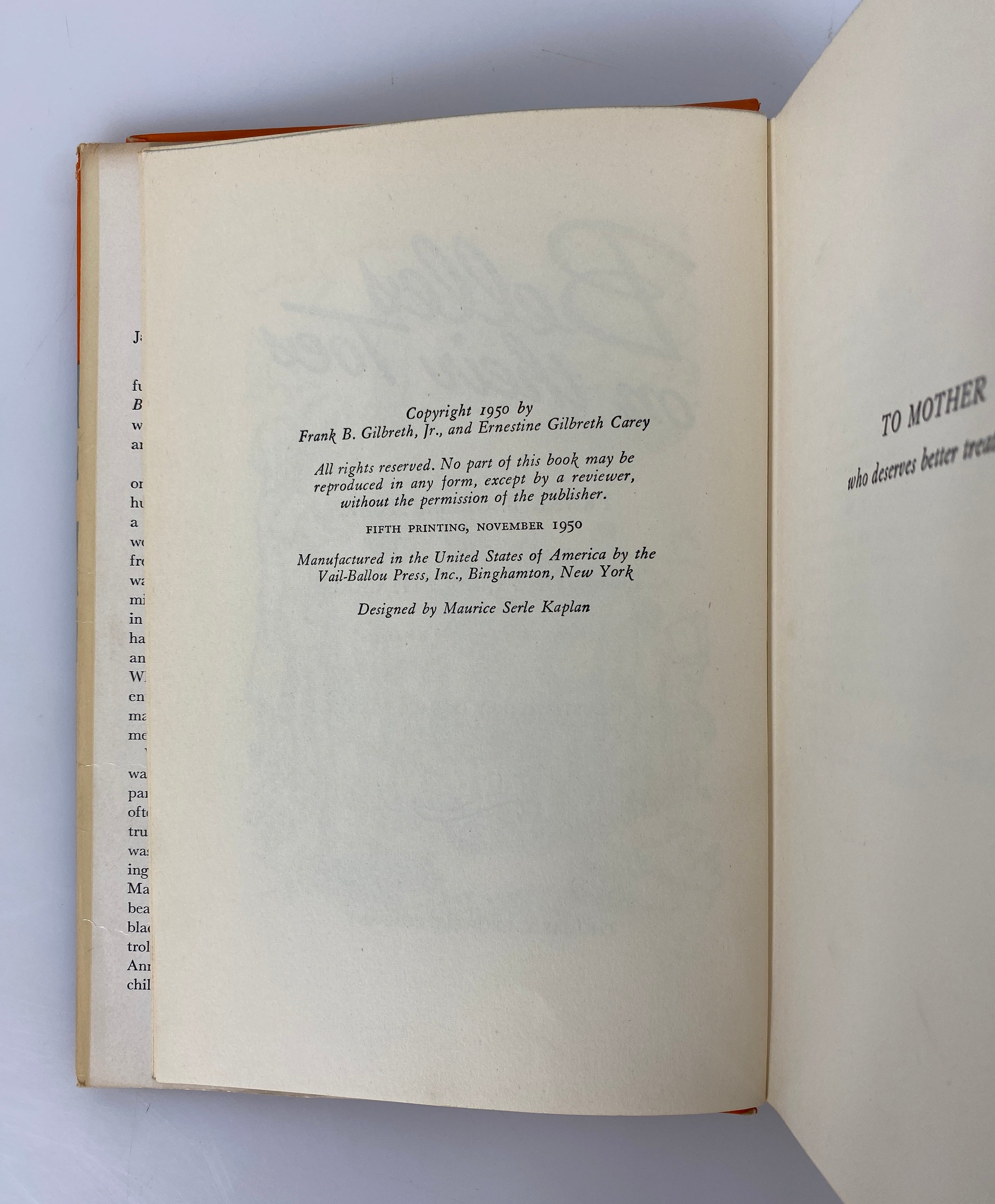 2 Vols: Cheaper by the Dozen/Belles on Their Toes by Gilbreth 1949-50 HCDJ