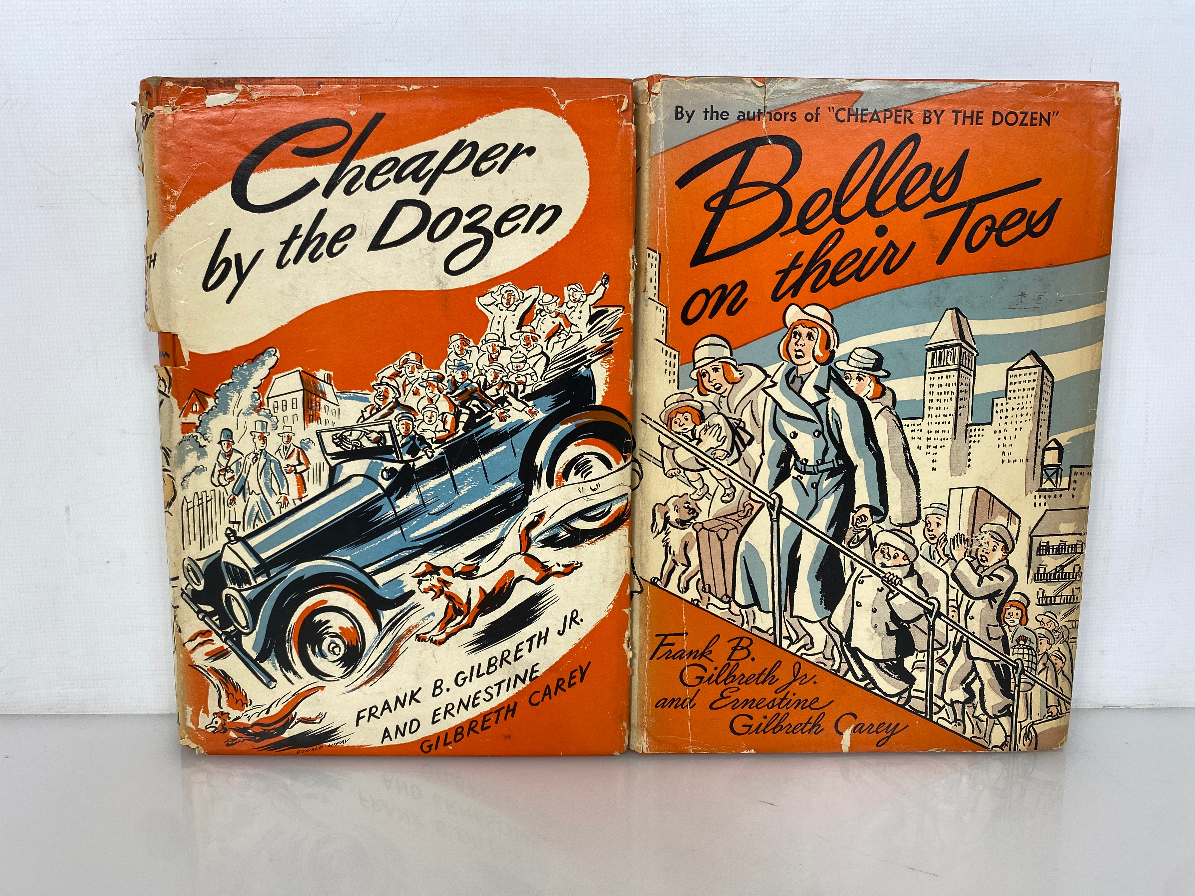 2 Vols: Cheaper by the Dozen/Belles on Their Toes by Gilbreth 1949-50 HCDJ
