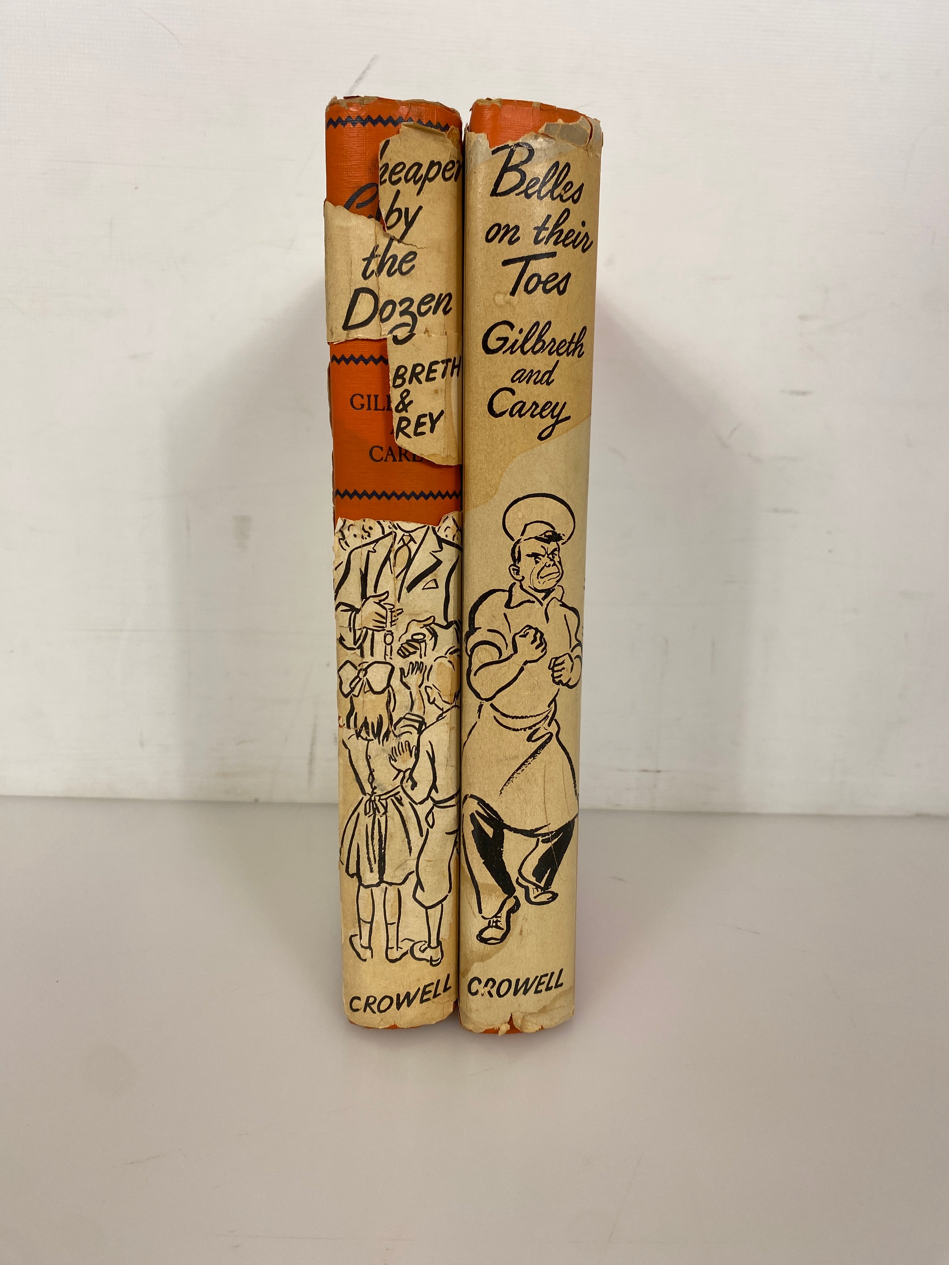 2 Vols: Cheaper by the Dozen/Belles on Their Toes by Gilbreth 1949-50 HCDJ