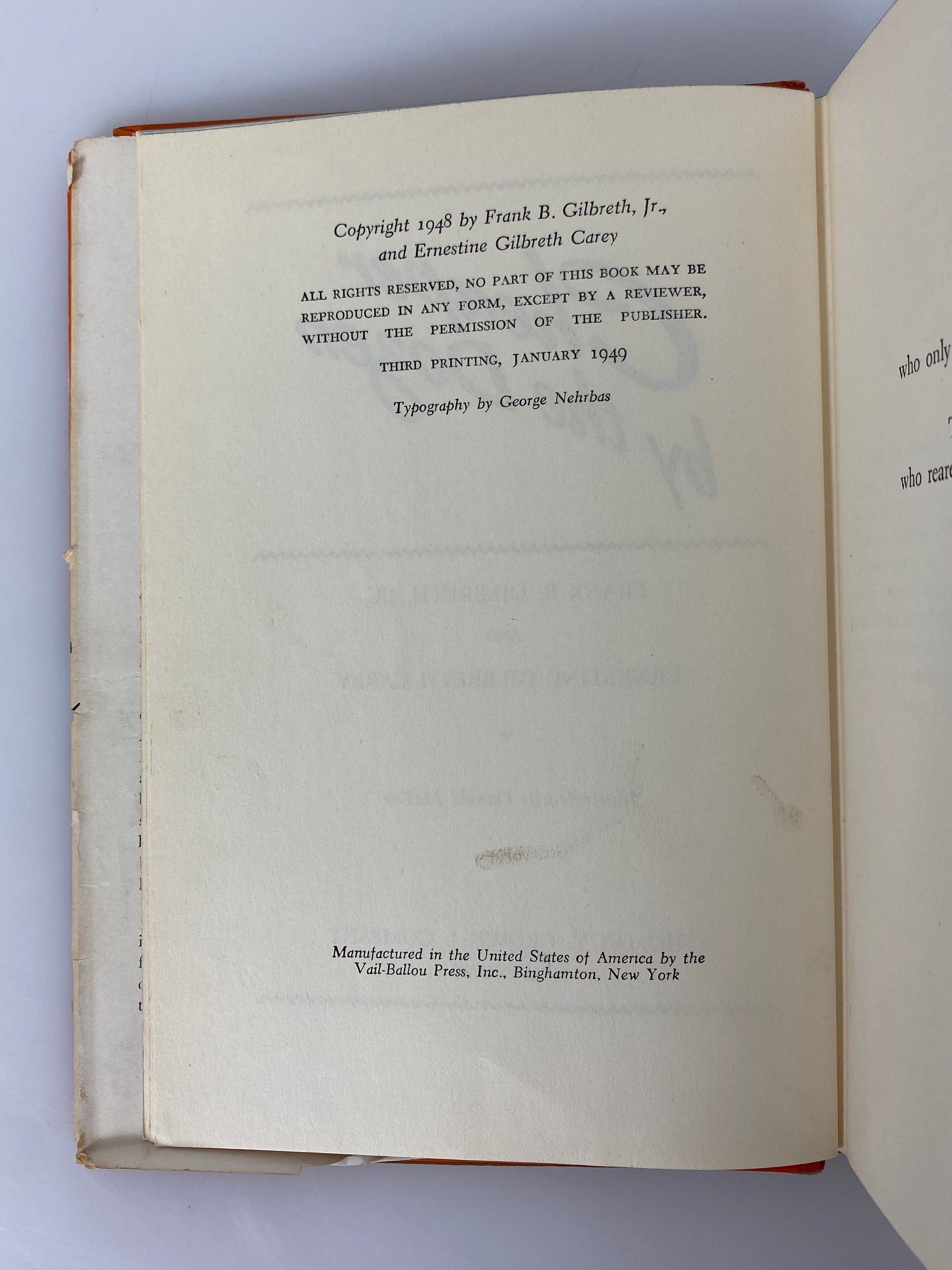 2 Vols: Cheaper by the Dozen/Belles on Their Toes by Gilbreth 1949-50 HCDJ