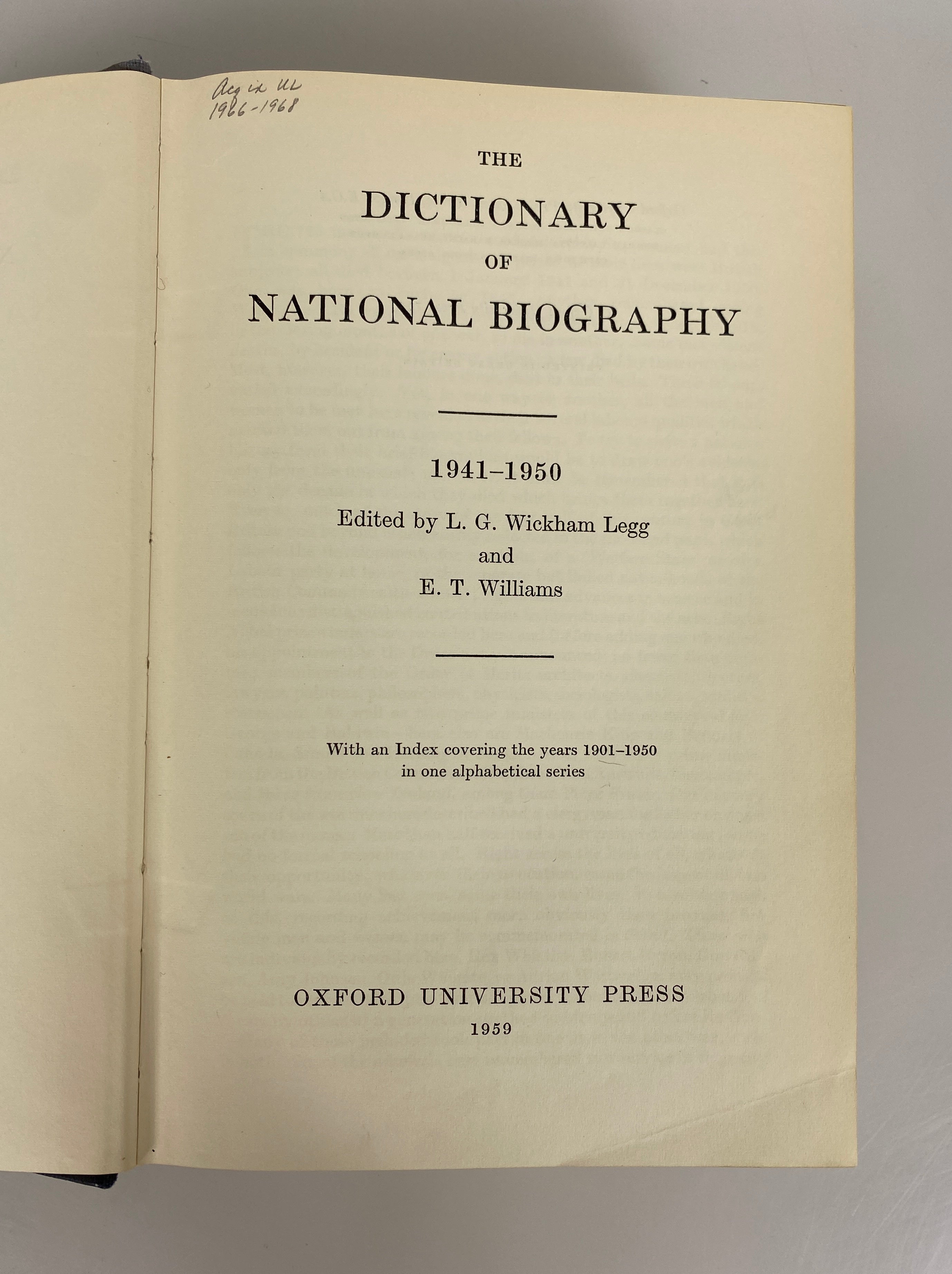 2 Vols: Dictionary of National Biography 1941-1950/1951-1960 Ex-Library HC