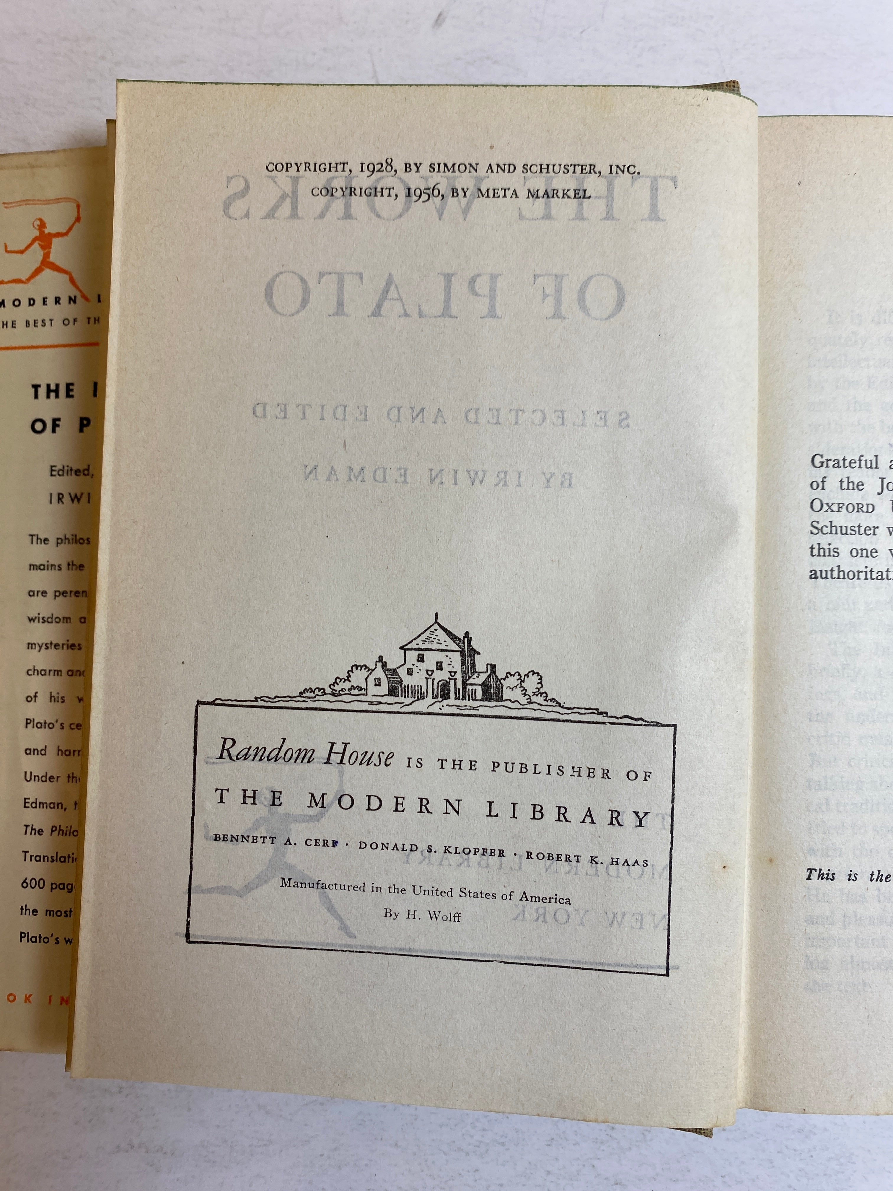 2 Vols: Introduction to Plato/The Philosophy of Plato Vtg Modern Library HCDJ