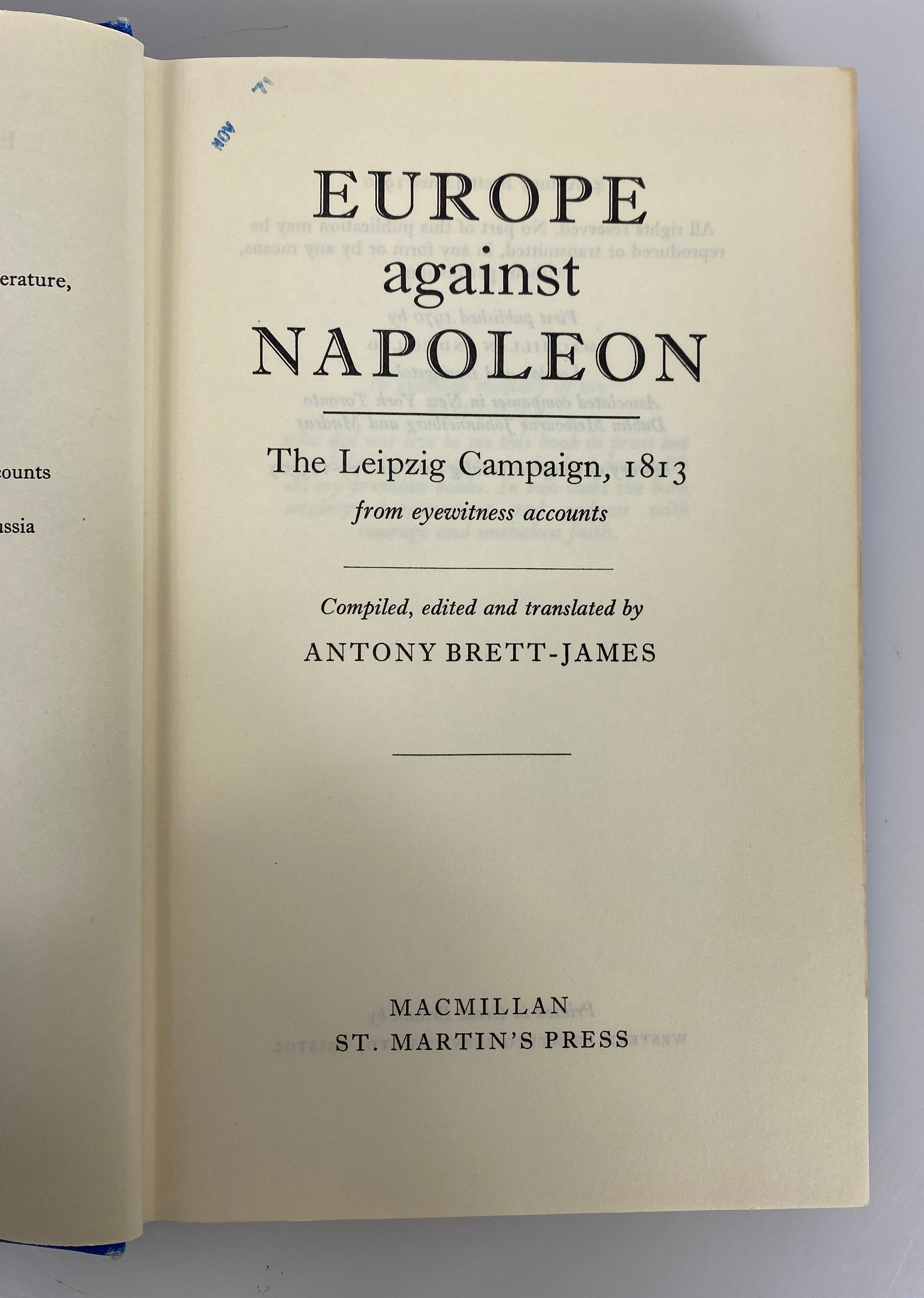 2 Vols: Napoleon at Bay 1814/Europe Against Napoleon (1914-1970) Ex-Library HC