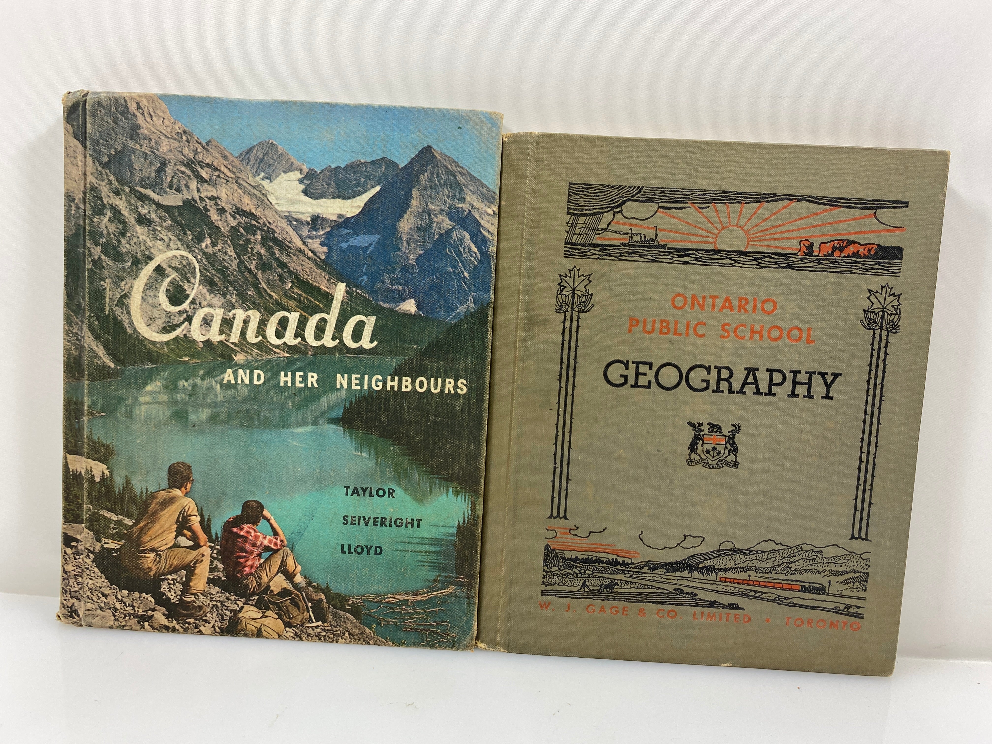 2 Vols: Ontario Public School Geography/Canada & Her Neighbors Vintage HC